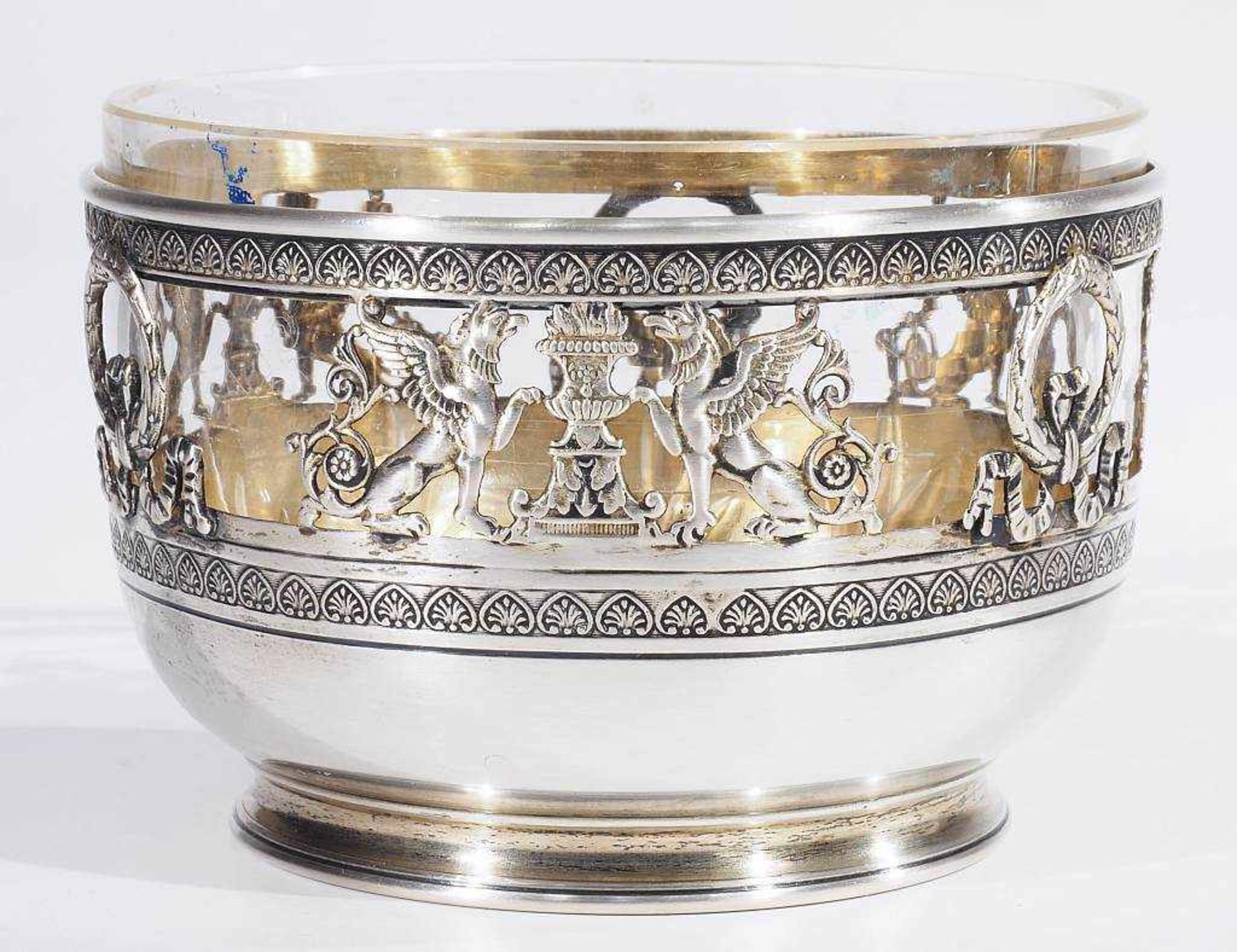 Zwei Schalen. 1) Silberschale mit Glaseinsatz, 800er Silber, Halbmond, Krone, innen vergoldet, - Bild 3 aus 7