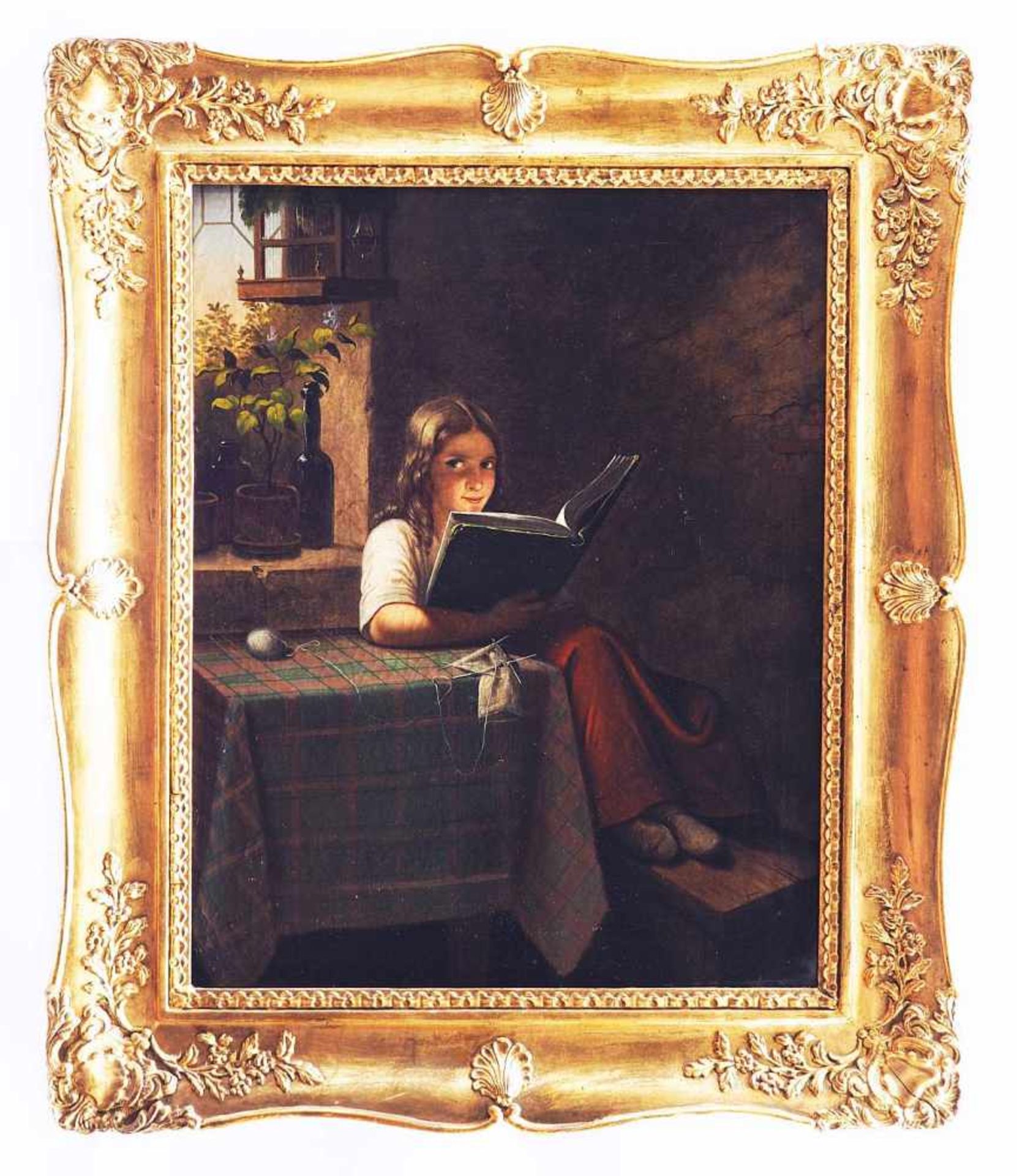 Unbekannter Maler 19. Jahrhundert.Unbekannter Maler 19. Jahrhundert. Lesendes Mädchen. Öl auf - Bild 3 aus 4