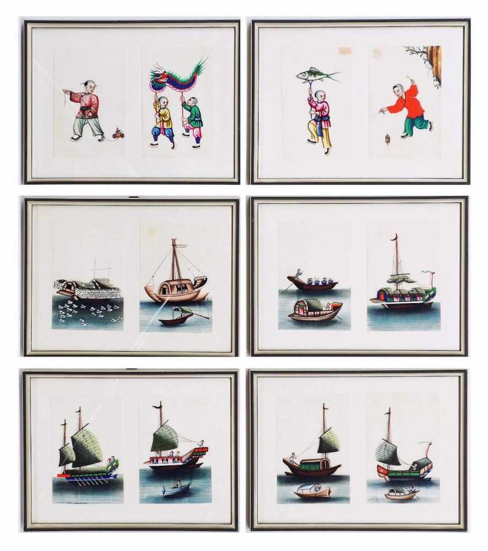 Japanische fein gemalte Miniaturen auf Reispapier.Japanische fein gemalte Miniaturen auf Reispapier, - Bild 2 aus 3