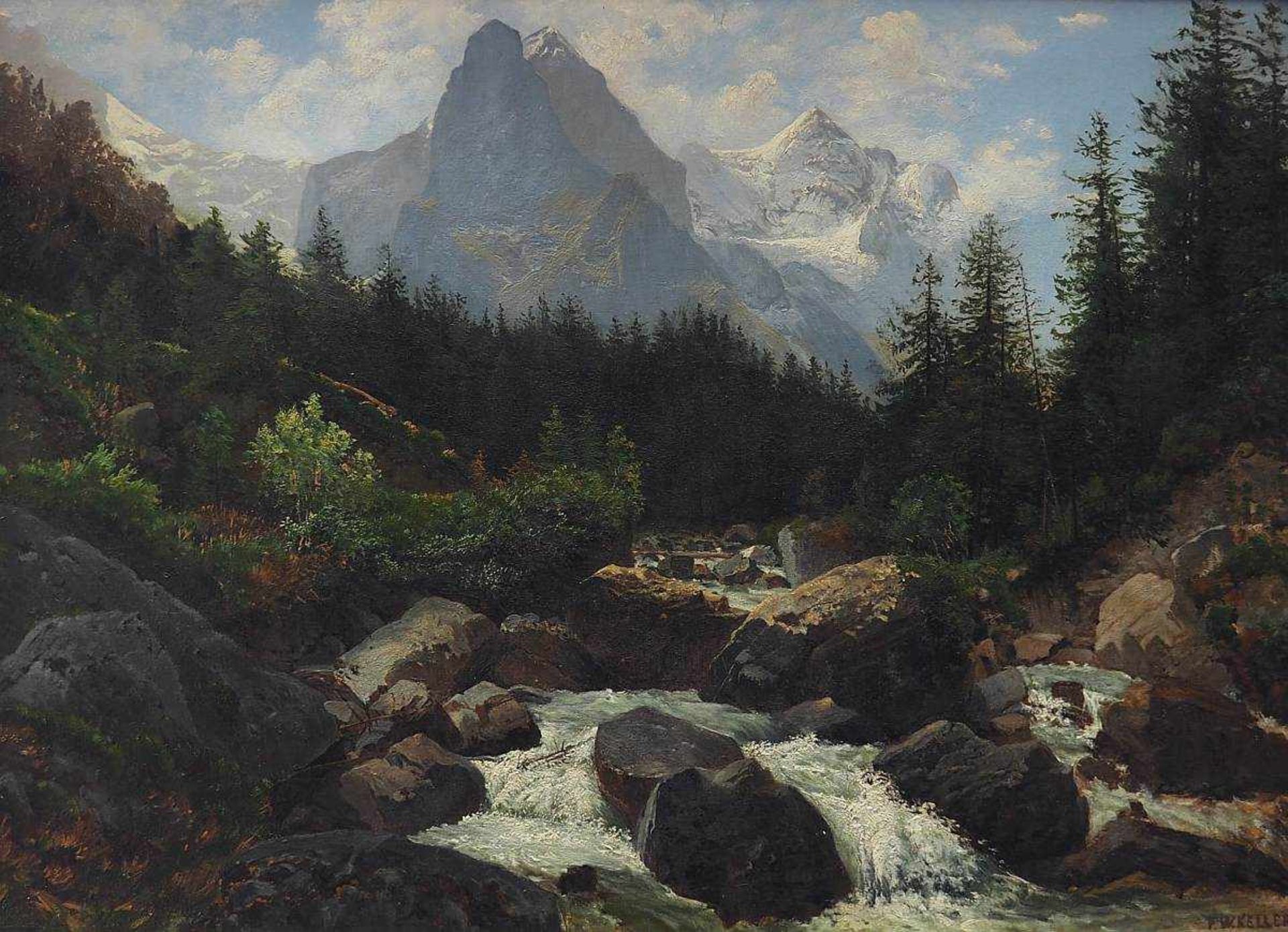 KELLER, F. W. KELLER, F. W. 19. Jahrhundert. Gebirgsbach im Hochgebirge. Öl auf Leinwand. rechts - Bild 2 aus 5