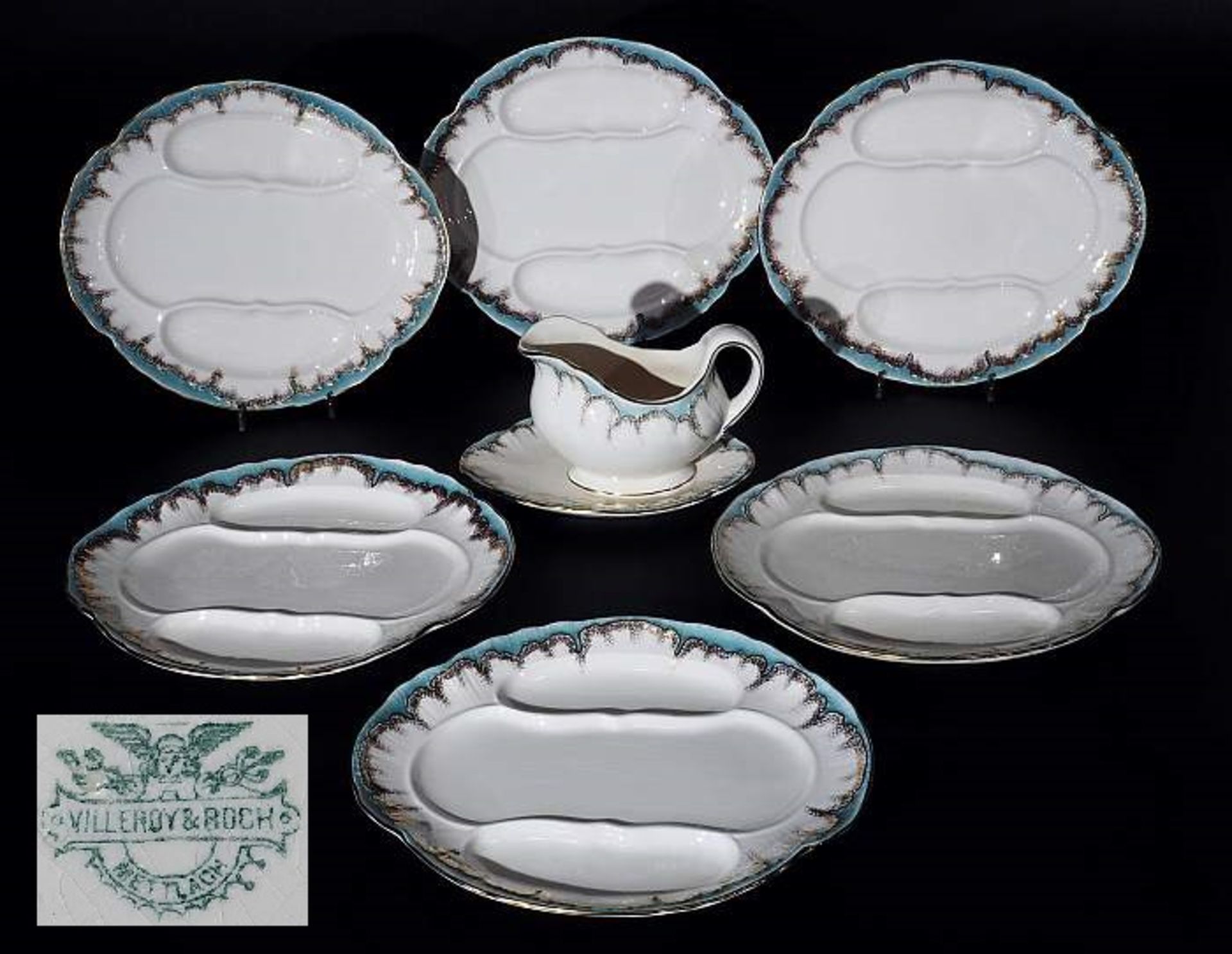 Spargelteller. Sauciere. Villeroy & Boch, METTLACH um 1890. Spargelteller. Sauciere. Villeroy &