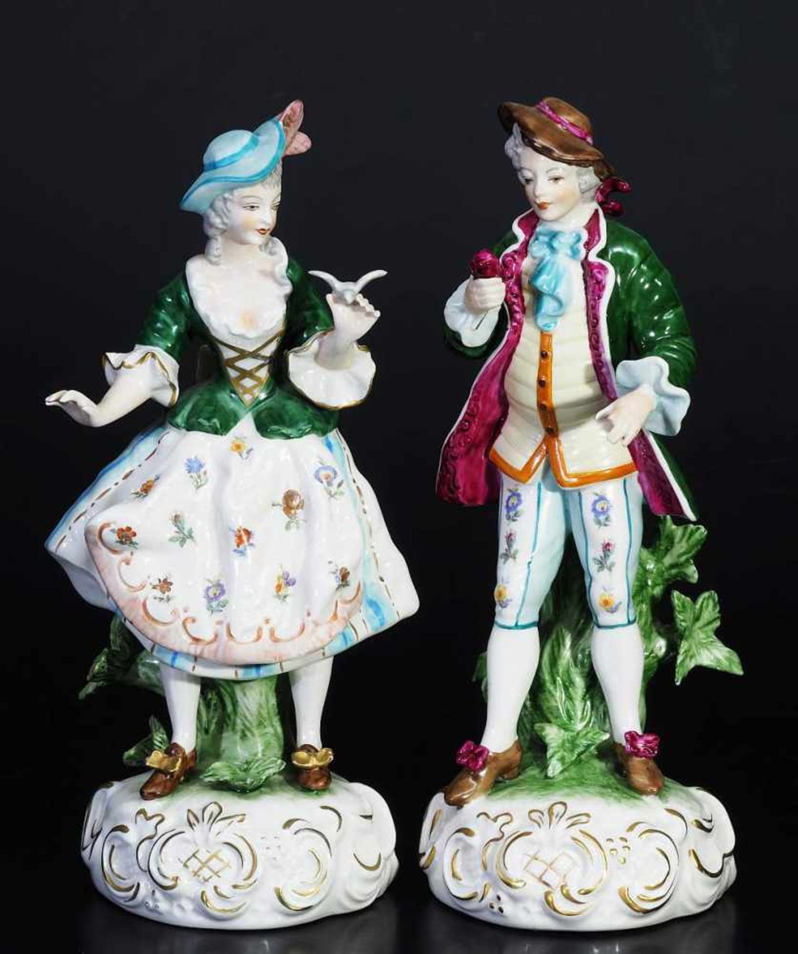 Figurenpaar in RokokokleidungFigurenpaar in Rokokokleidung. Thüringen, 20. Jahrhundert. Dame mit - Bild 2 aus 6