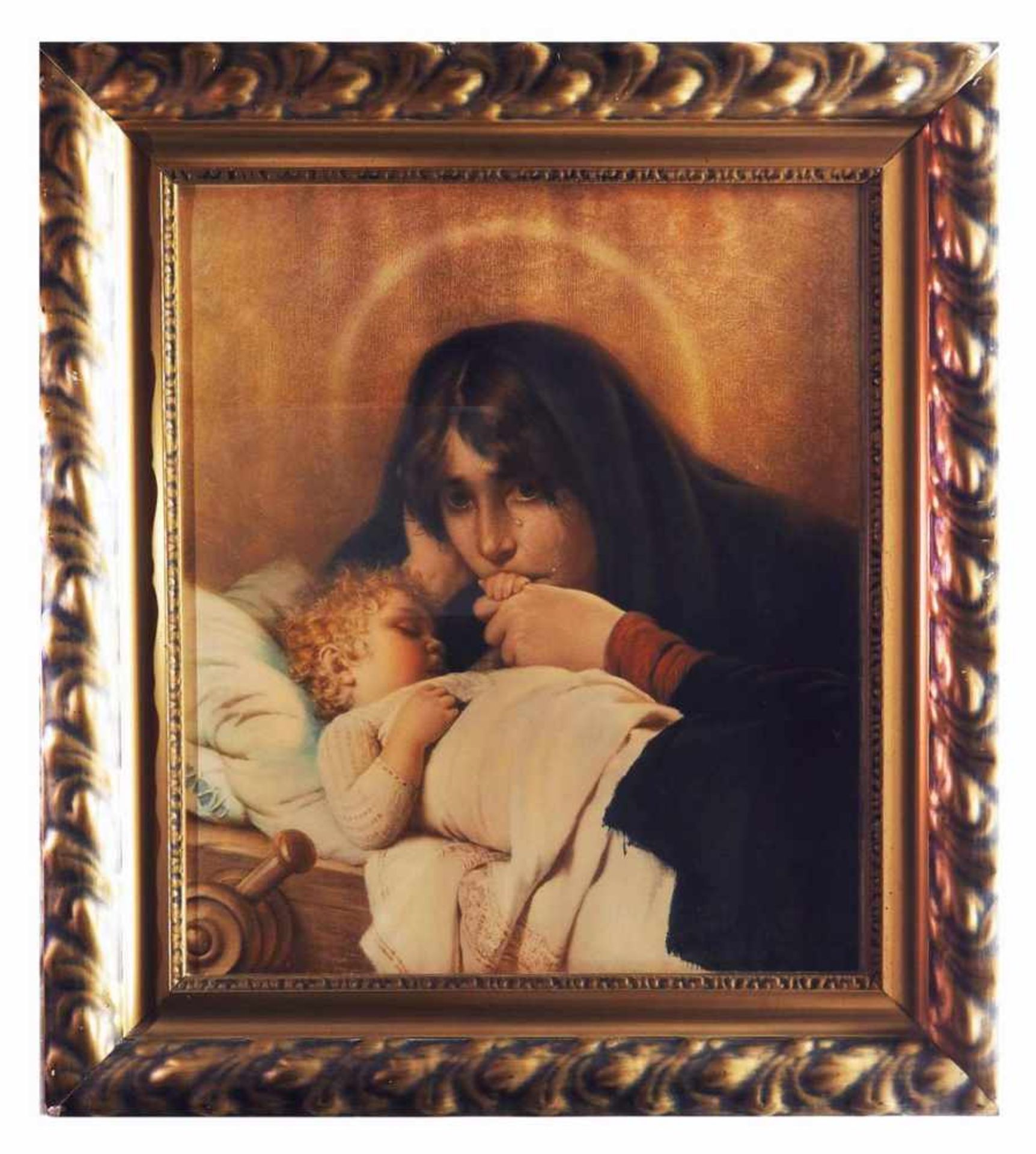 Weinende Madonna mit Kind. Chromolithografie, Motiv nach Hermann Kaulbach. Weinende Madonna mit - Bild 3 aus 7