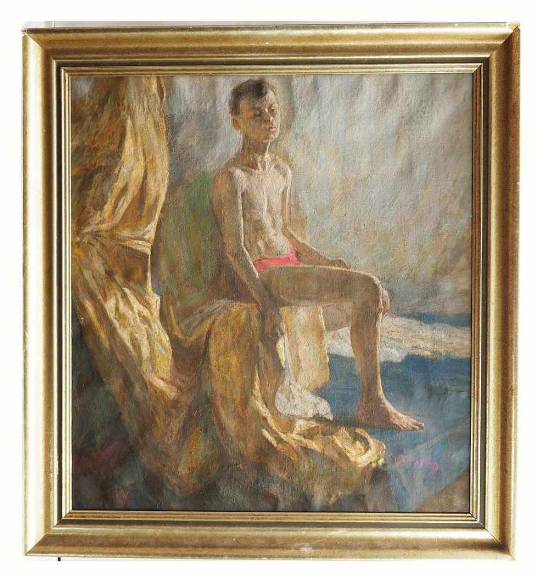 Russischer Künstler. Russischer Künstler. Porträt eines sitzenden Knabens in verträumter Pose. - Bild 3 aus 5