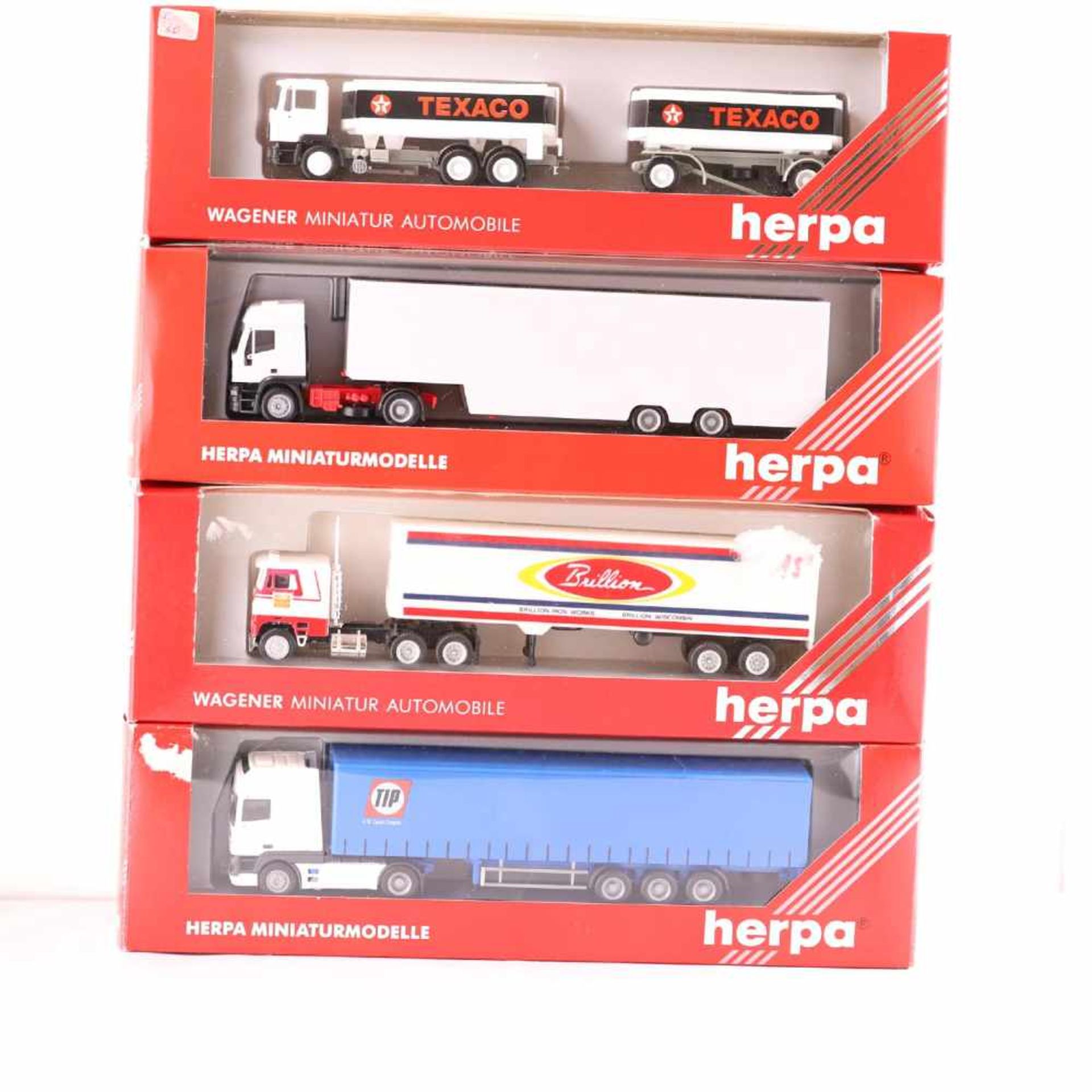 Herpa 4 Teile 864003 MAN F 90 "TEXACO", 143936 LKW "TIP", 142762 Iveco Sattelzug und854002 LKW