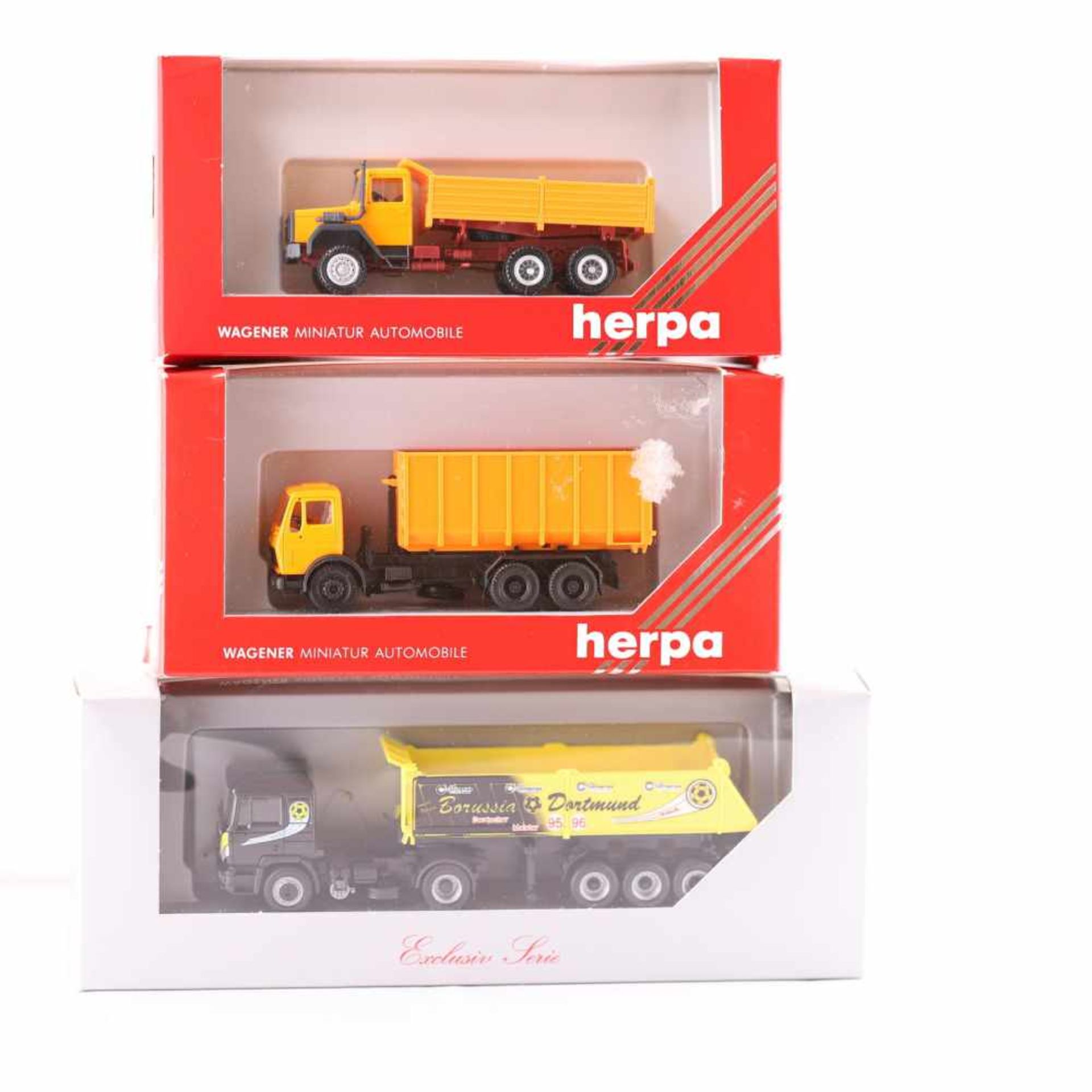 Herpa 3 Teile, 861000 IVECO Kipper orange, 806048 Kommunal-Anrollkipper, ohne Nr. MANKipper-