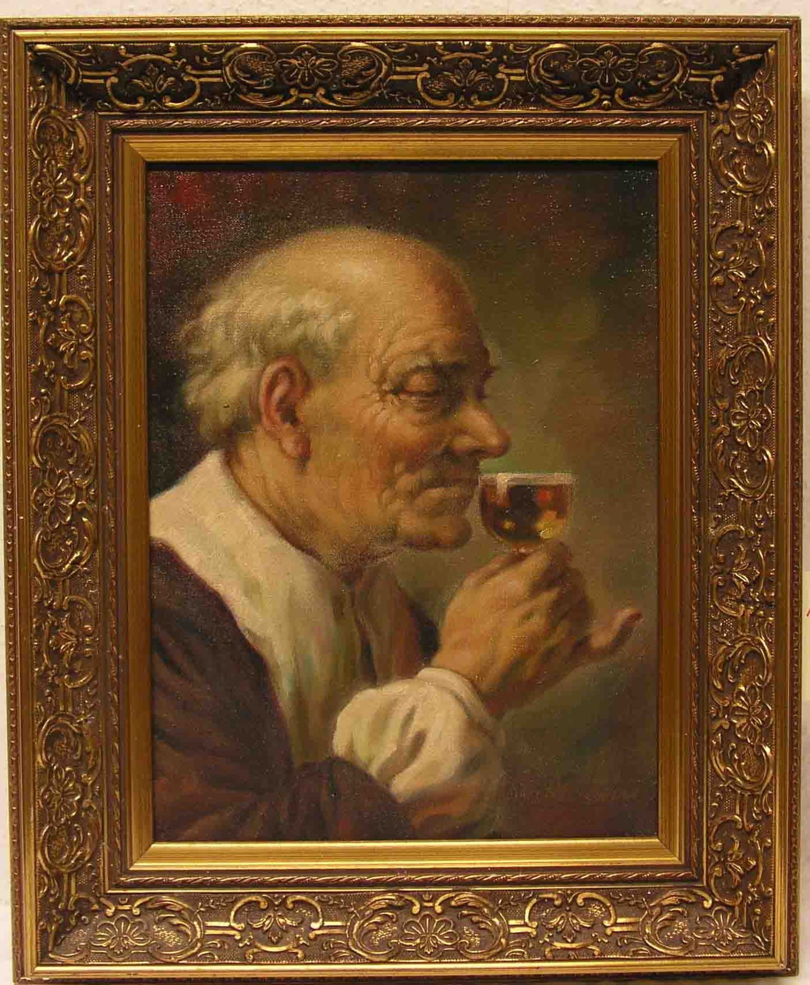 "Weintrinker". Öl/Lwd., signiert, 40 x 30cm, Rahmen.