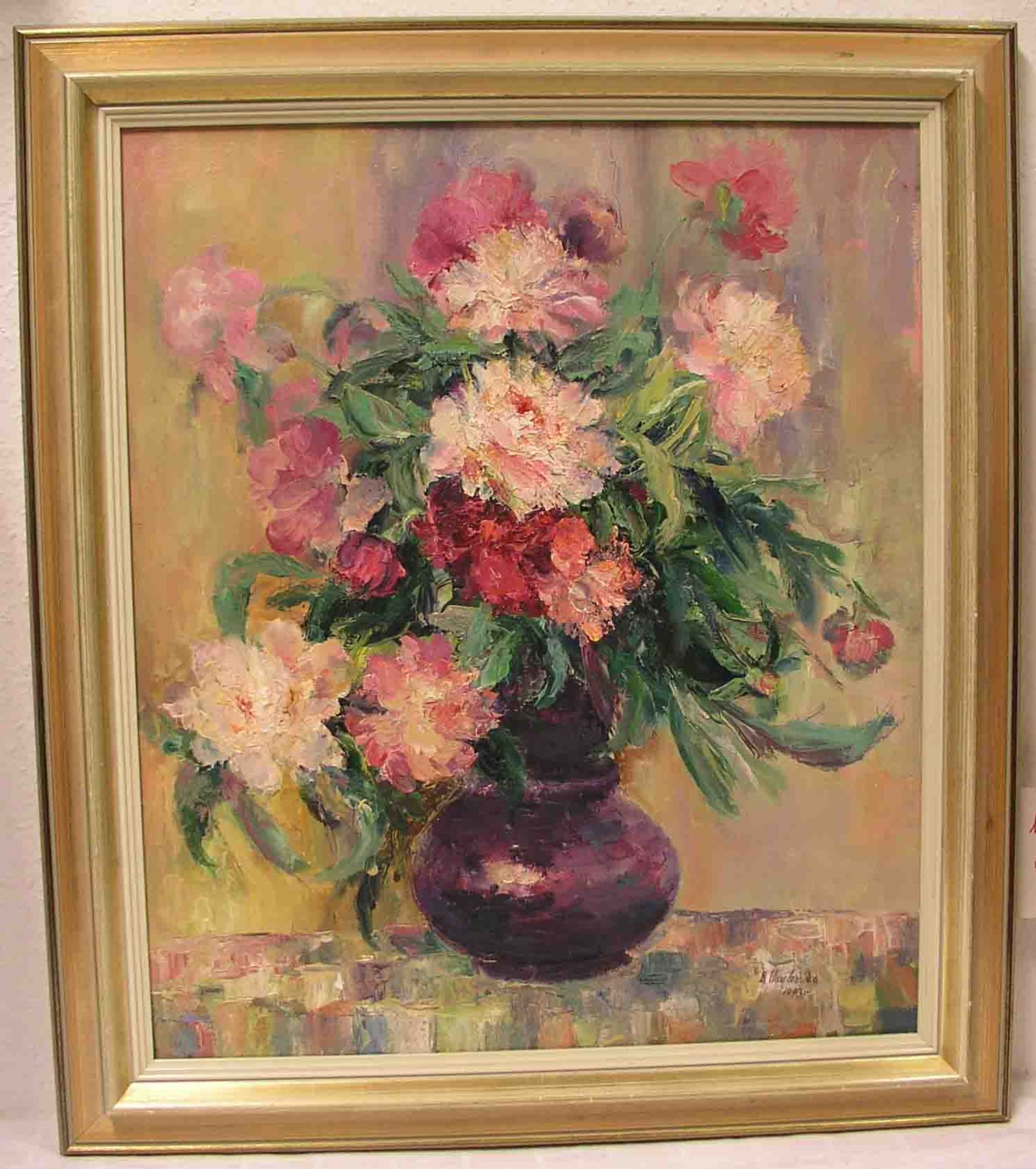 Wasilenska: "Blumenstillleben". Öl/Lwd., signiert, 1993, 64 x 54cm, Rahmen.