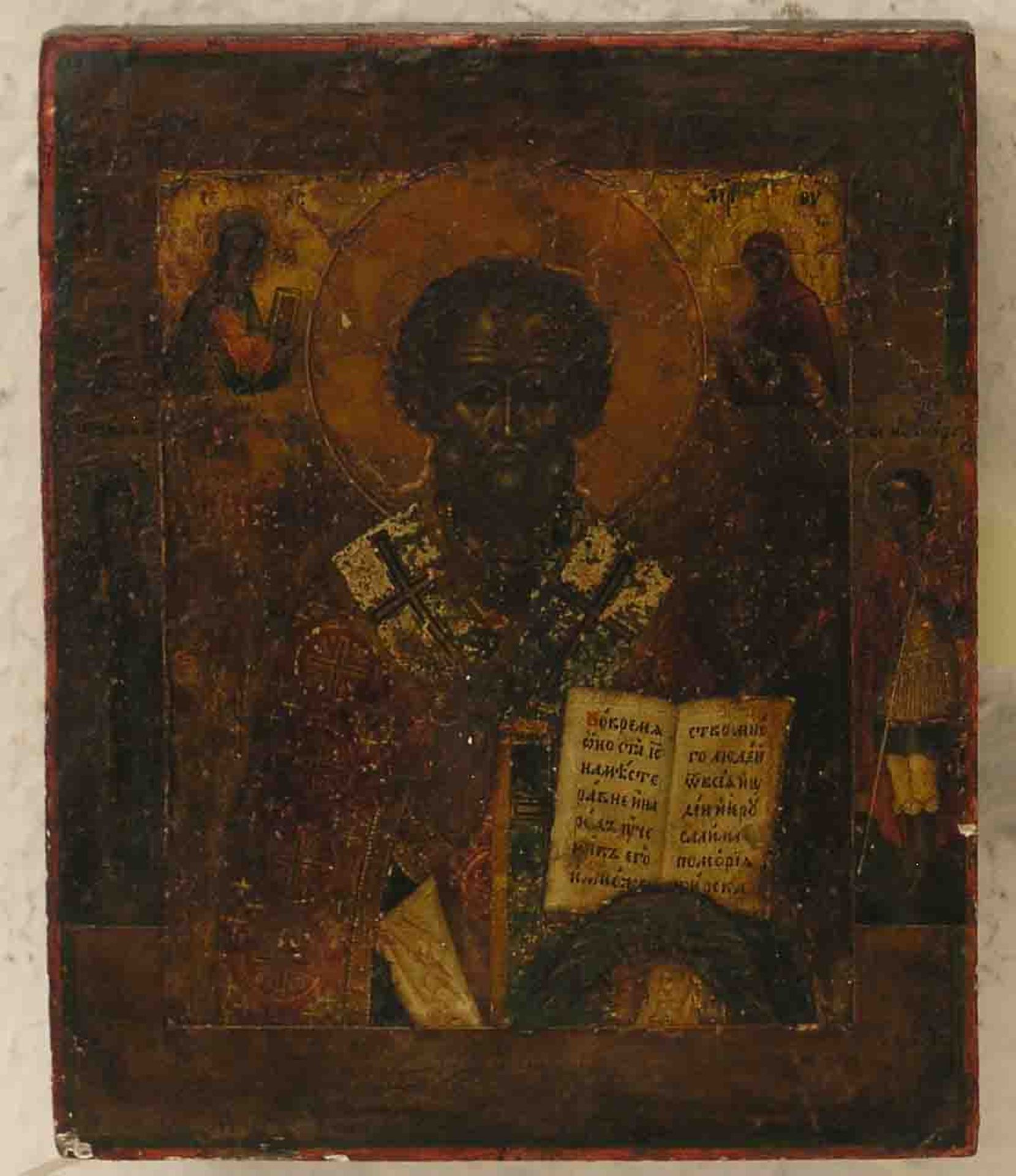 Christus Pantokrator. Ikone. Russland. 19. Jh. 14,5 x 12cm; rest.-bed.