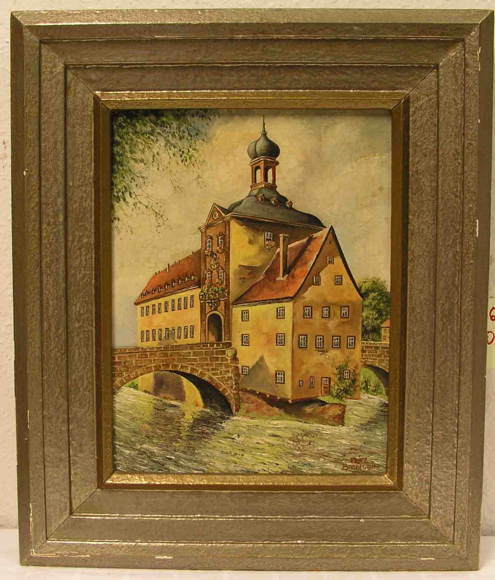 Bienlein: "Bamberg - Altes Rathaus". Öl/Platte, signiert, 38,5 x 30cm, Rahmen.