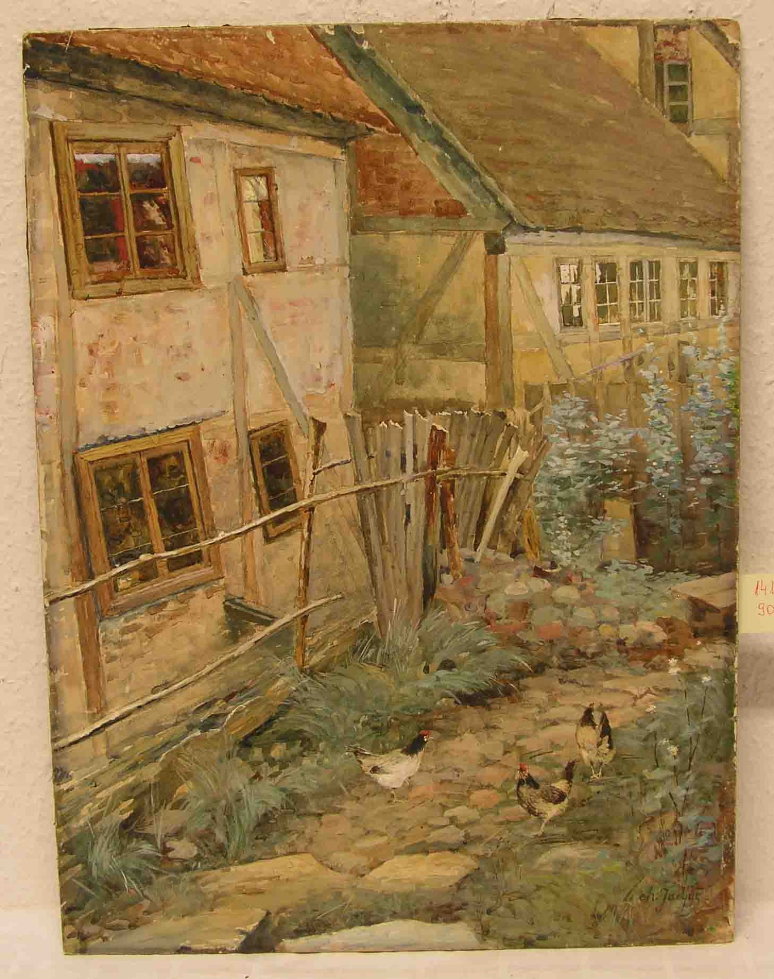 Charles Emille Jacque (1813 - 1894): "Bauernhaus mit Hühnern". Aquarell/Platte, signiert,58 x 43cm.