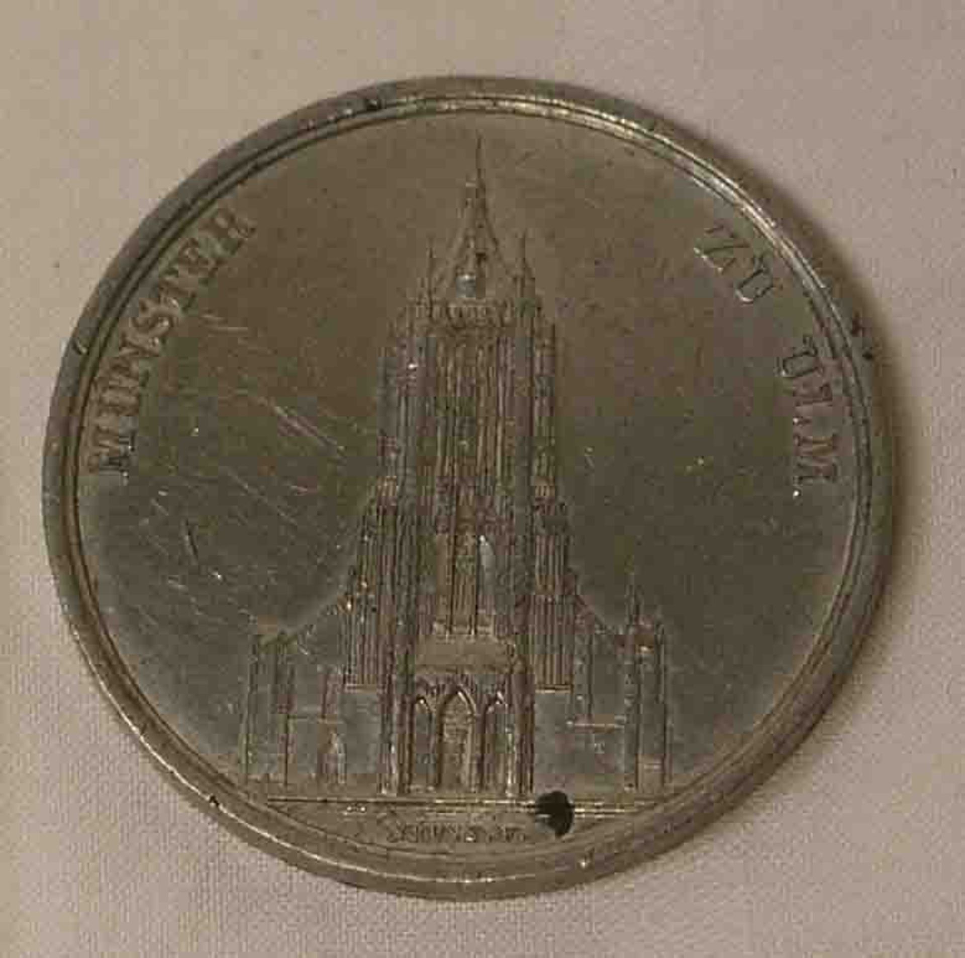 Medaille "Münster zu Ulm um 1845". Kupfer, versilbert, von Neuss, Augsburg.