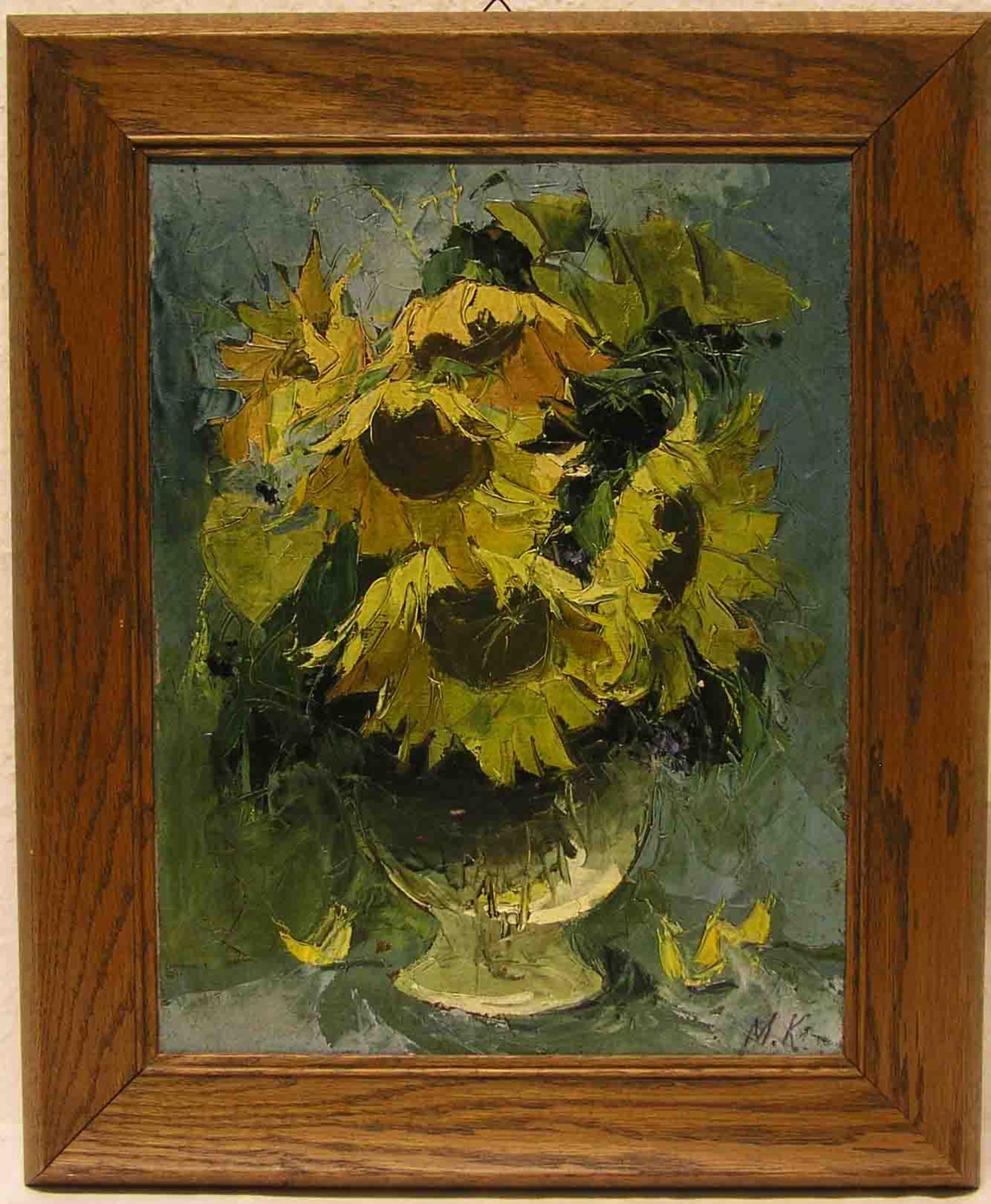 Monogrammist M. K.: "Sonnenblumen in der Vase". Öl/Lwd. 40 x 30cm, Rahmen.