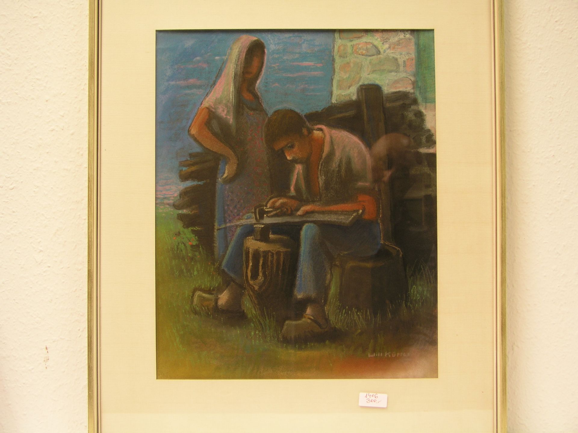 Küpper, Will (1893 - 1972): "Bei der Arbeit". Pastell, signiert, 44 x 35cm. Provenienz:Geschenk