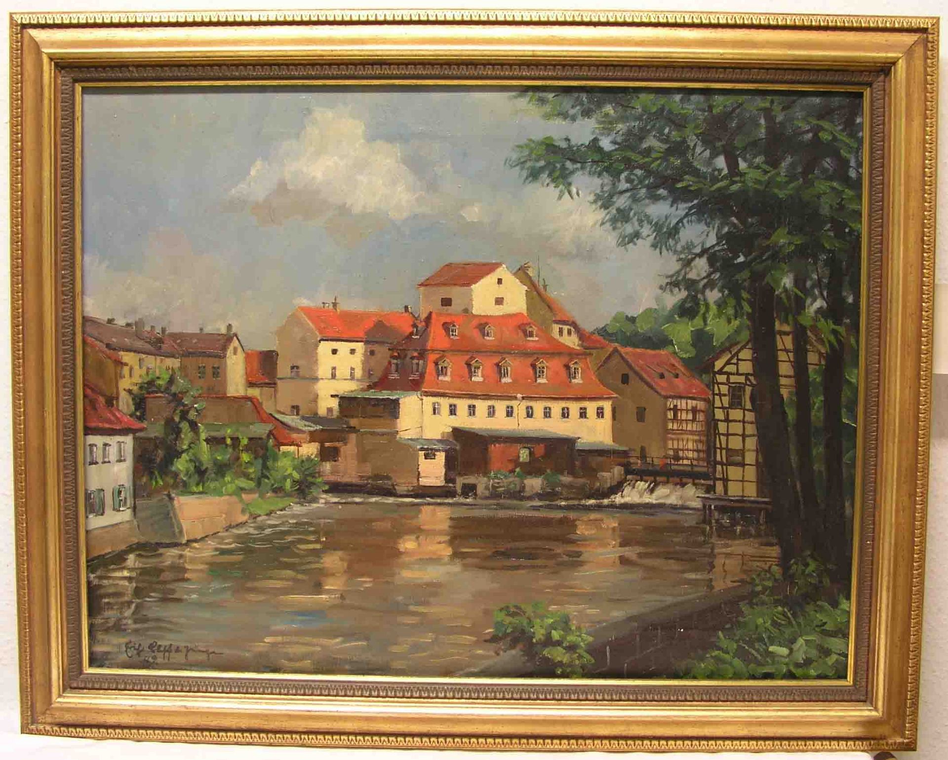 Erich Cleff d. Jüngere (1904 - 1983): "Bamberg, die Schwalbenmühle". Öl/Lwd., signiert,(19)49, 64