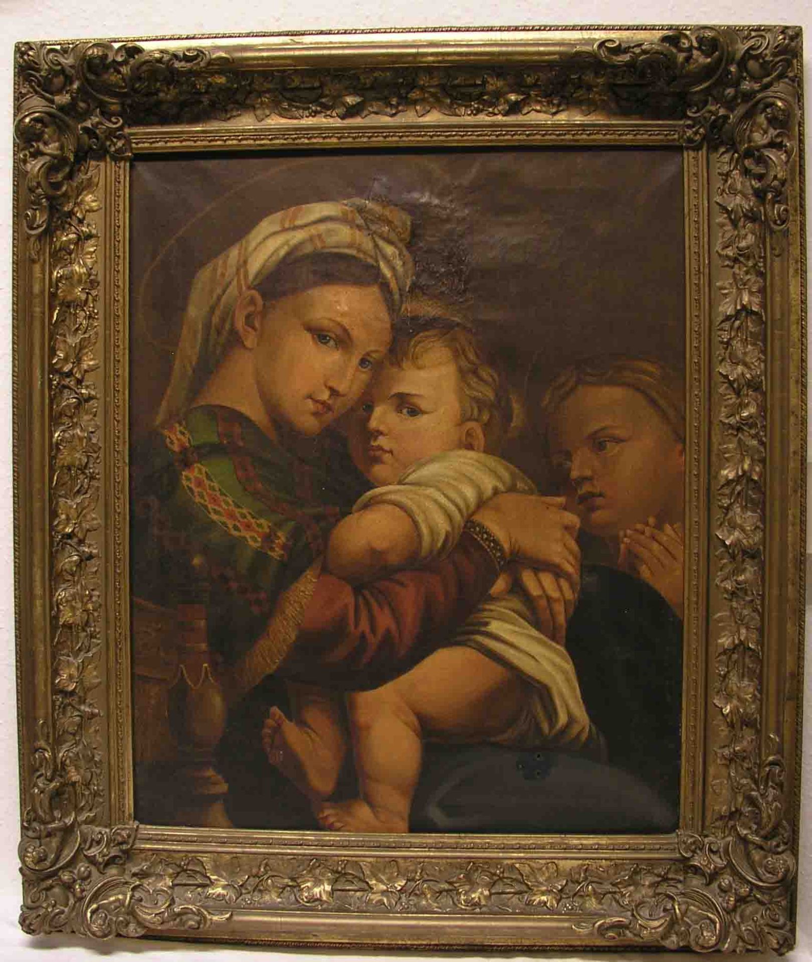 "Maria mit dem Kinde und Johannes der Täufer". Kopie nach Raphael, 19. Jh. Öl/Lwd., besch.72 x 58cm.