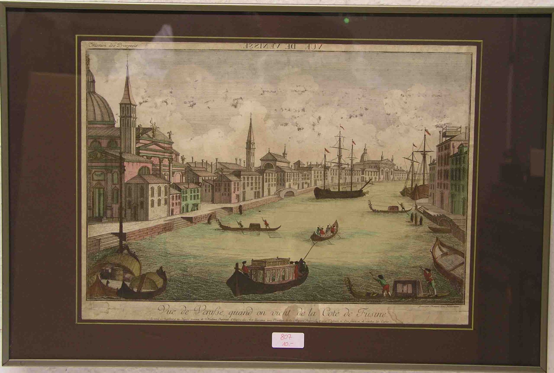 Guckkastenblatt "Venedig". Kolorierter Kupferstich. 18. Jh. Von Franz Xaver Habermann(1721 - 1796)