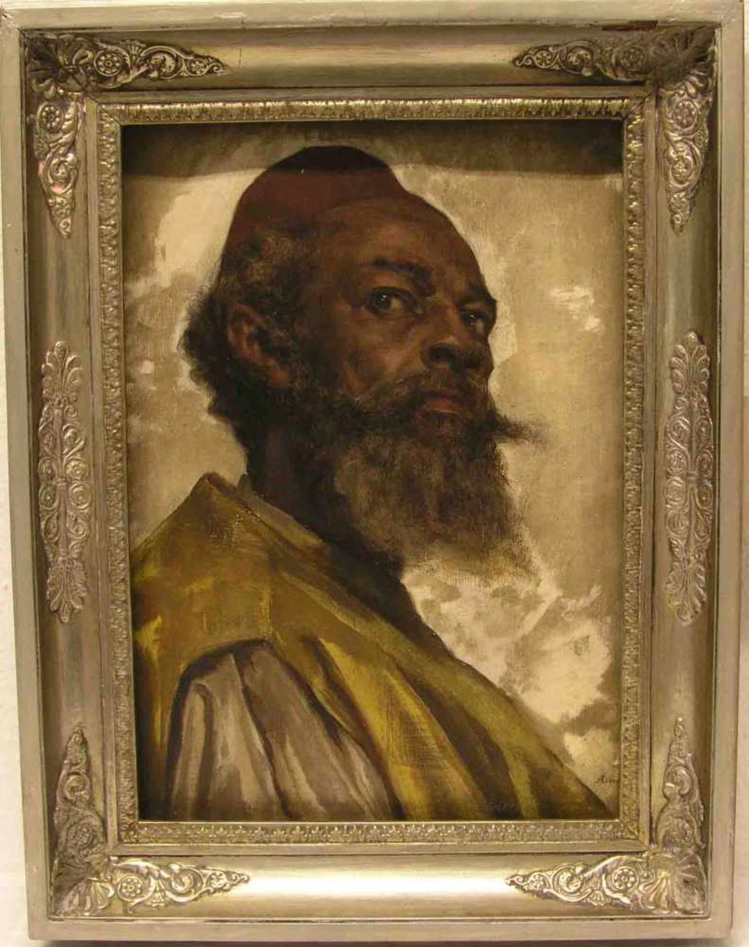 Ajorentzen? Maler des 19. Jh.: "Afrikaner mit weitem Blick". Öl/Lwd., signiert. 58 x 46cm.Rahmen.