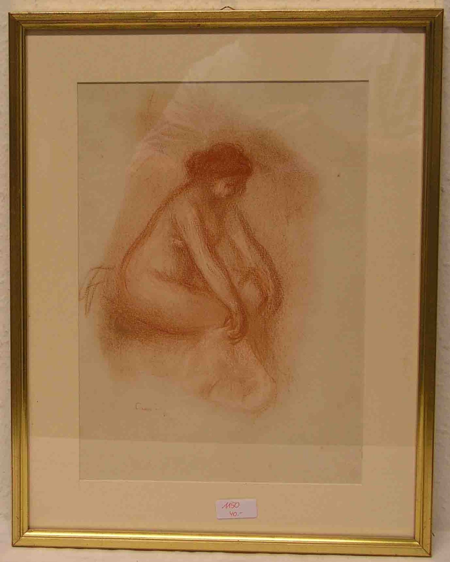 Renoir, Auguste (1841 - 1919): "Femme nue assise". (Sitzender Frauenakt).Rötel-Lithografie, Piper