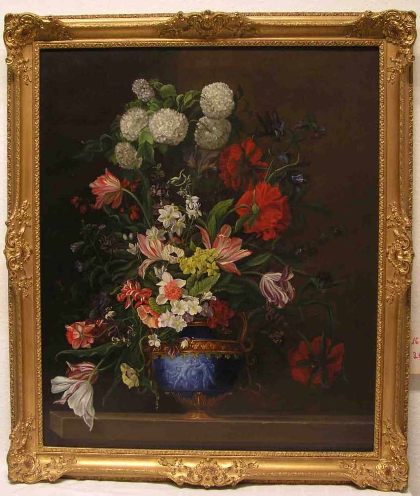 Kämmerer Wilhelm: "Ein Blumenstrauß in blauer Vase", nach altem Vorbild gemalt. Öl/Lwd. 88x 73cm,