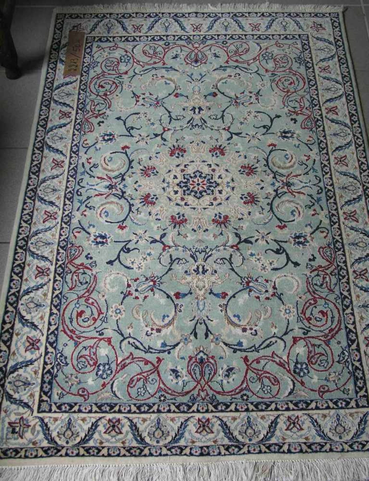 Brücke. Orient. Nain. Persien, türkis-, blau-, beige-grundig. 145 x 90cm.