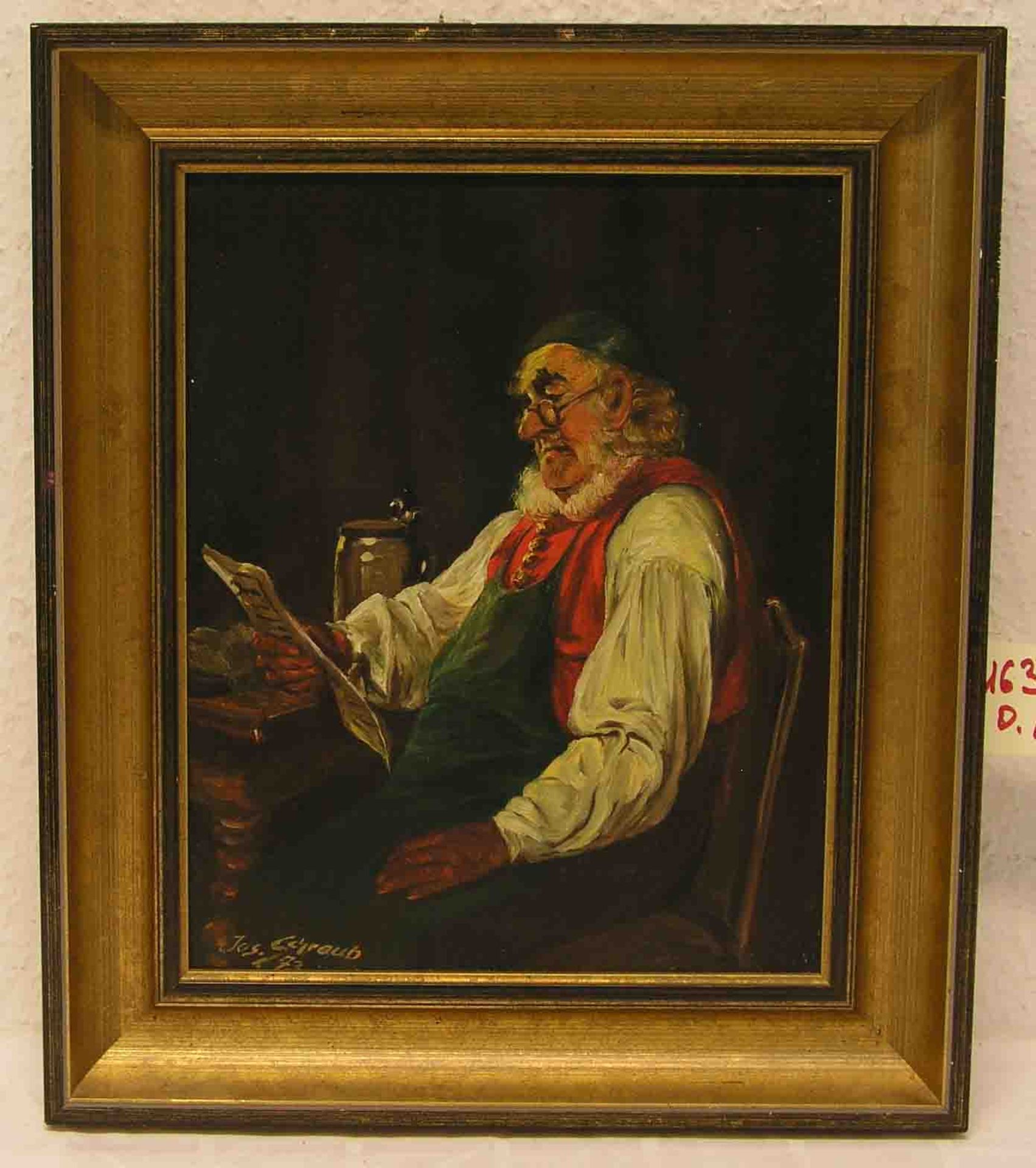 Schraub, Jos.: "Der Briefleser". Öl/Lwd., signiert, (19)73. 28 x 22cm. Rahmen.