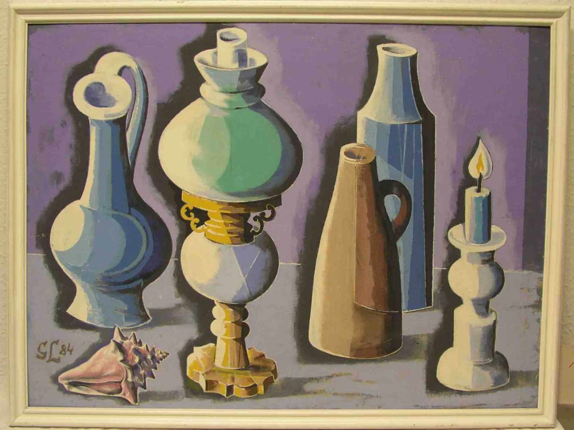 Lang, Georg (fränkischer Maler): "Stillleben mit Lampe". Öl/Platte, monogrammiert,rückseitig