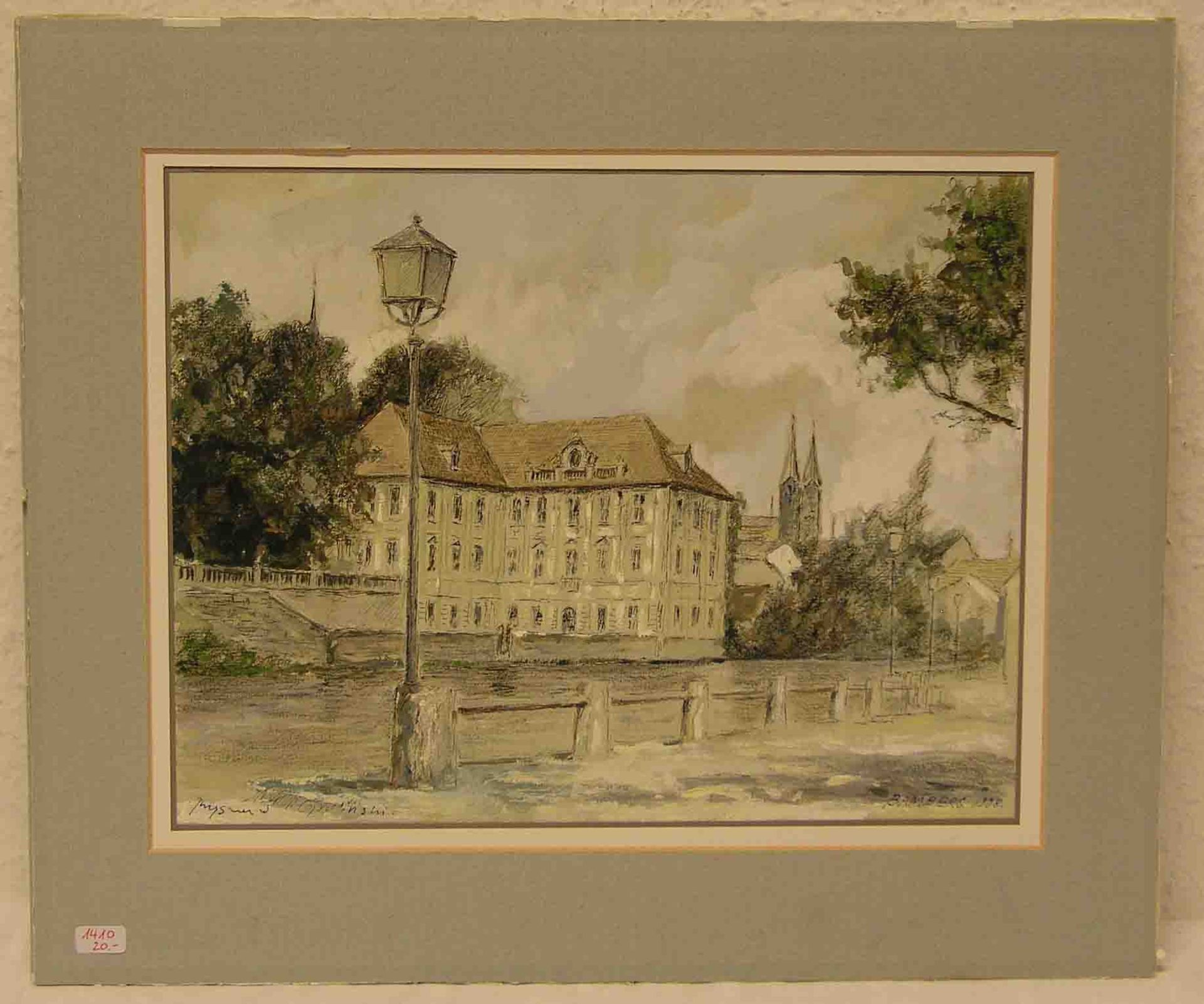 "Bamberg - An der Concordia". Original-Aquarell, unleserlich signiert, datiert 1998. 23 x30cm,