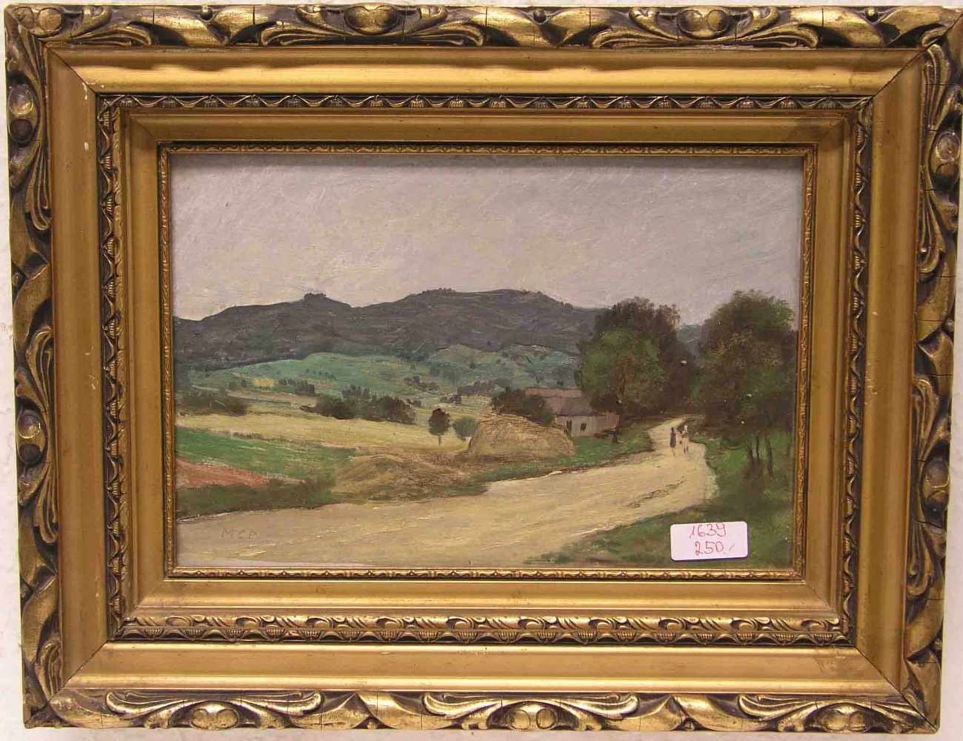 Molnár C. Pál (1894 - 1981): "Hügelige Landschaft mit Personenstaffage". Öl/Platte,monogrammiert