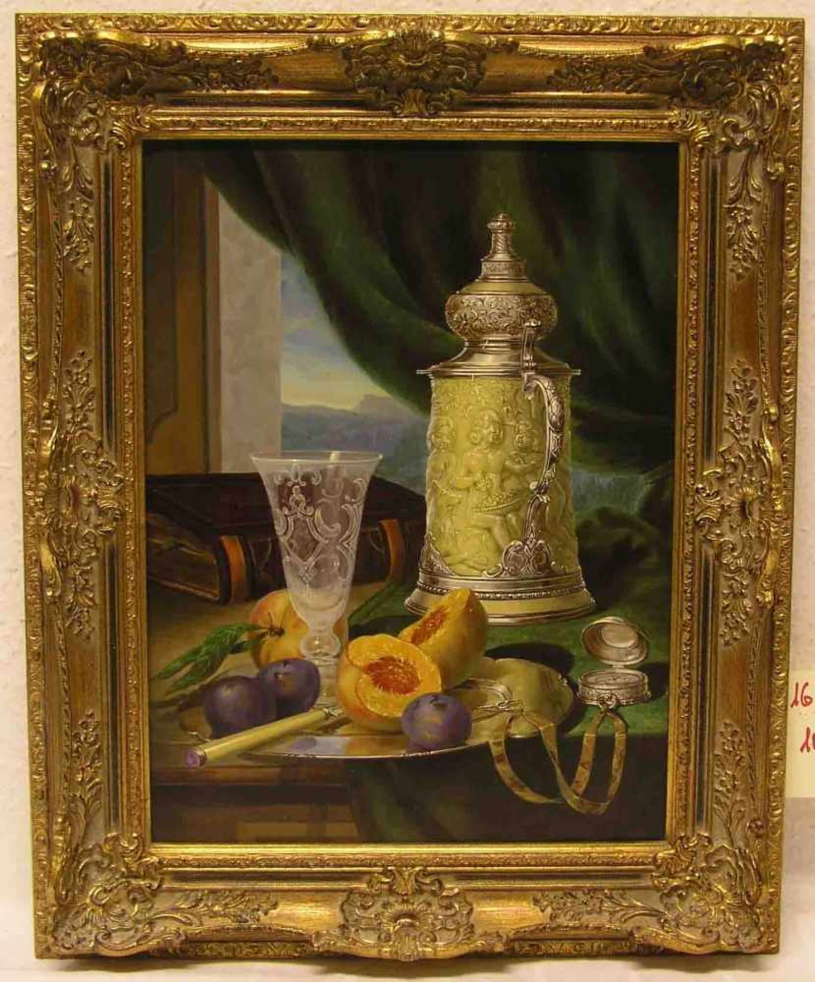 Boros, Jozsef, ungarischer Maler, geb. 1944 in Zsambék: "Stillleben im barocken Stil".Öl/Holzplatte,