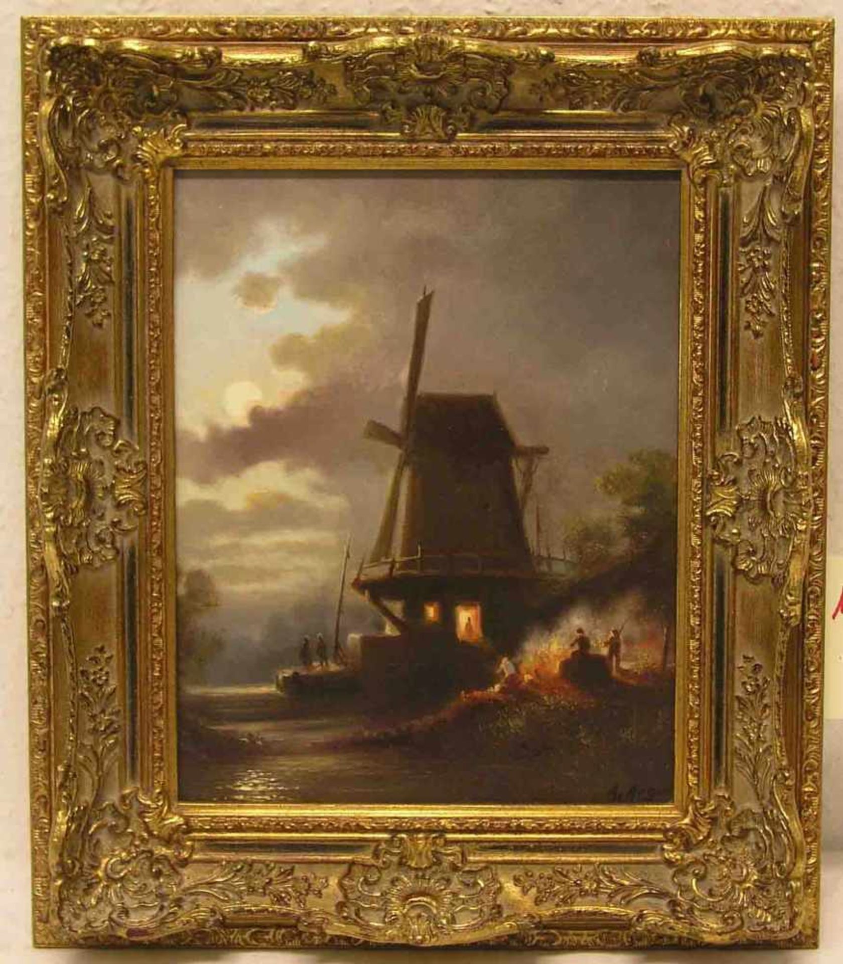 Argun, Atilla, türkischer Maler: "Windmühle bei Nacht". Öl/Lwd., signiert. 28 x 22cm,Rahmen.