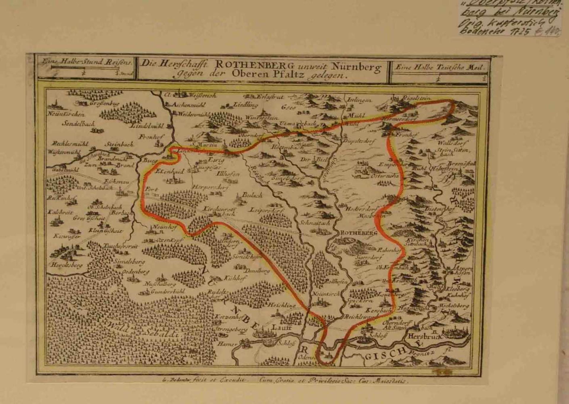 Oberpfalz/Rothenberg bei Nürnberg. Kupferstich, Bodenehr, 1725. 16 x 22cm.