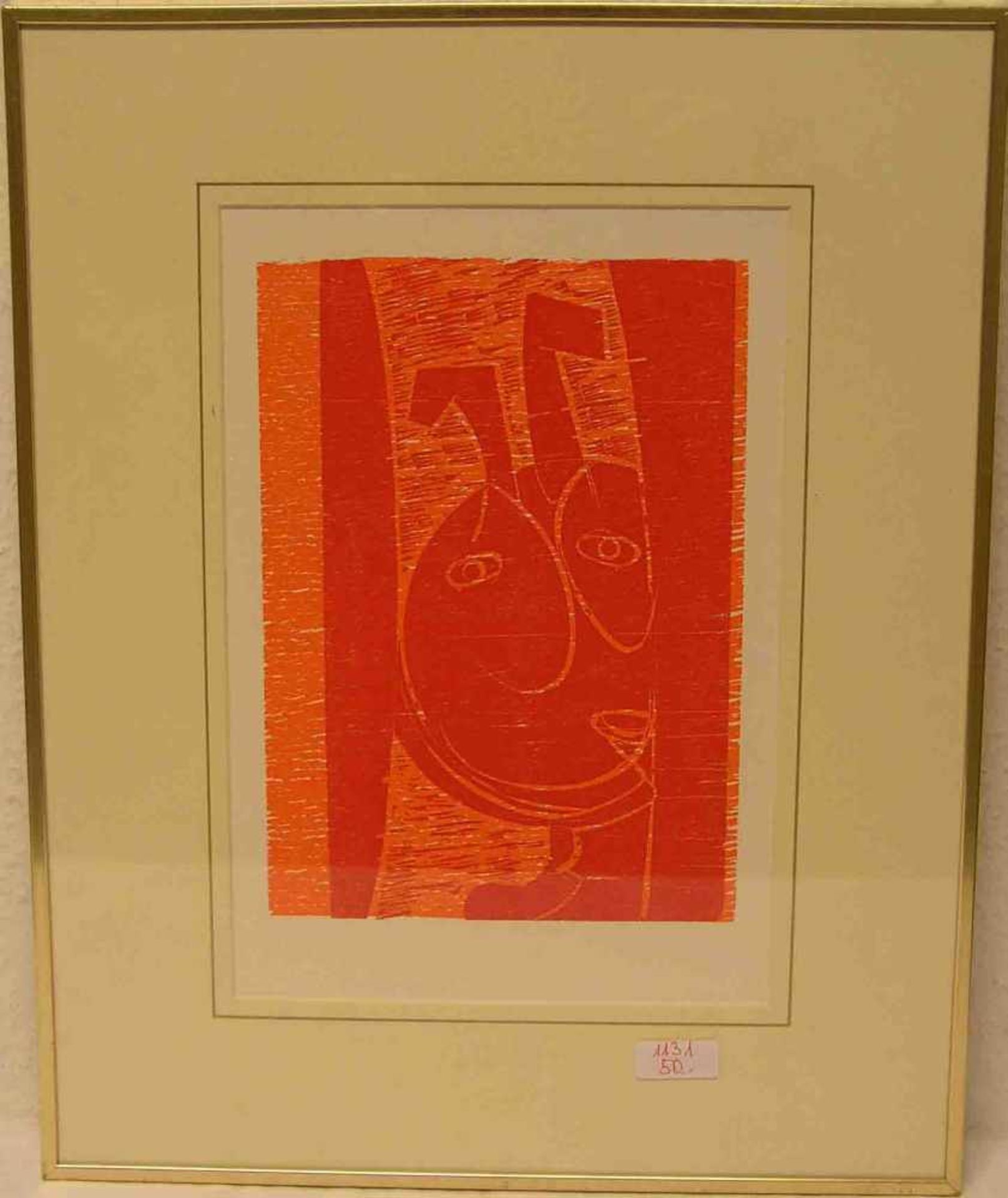 Grieshaber, HAP ( Rot a.d.Rot 1909 - 1981 Eningen): "Faun" in Orange und Rot.Farbholzschnitt aus "