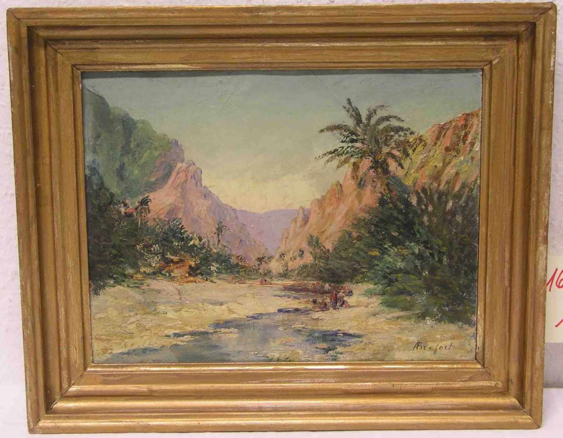 Antonin Brefort (1869 - 1923): "Marokkanische Landschaft". Öl/Platte, signiert, 24 x 32cm,Rahmen.