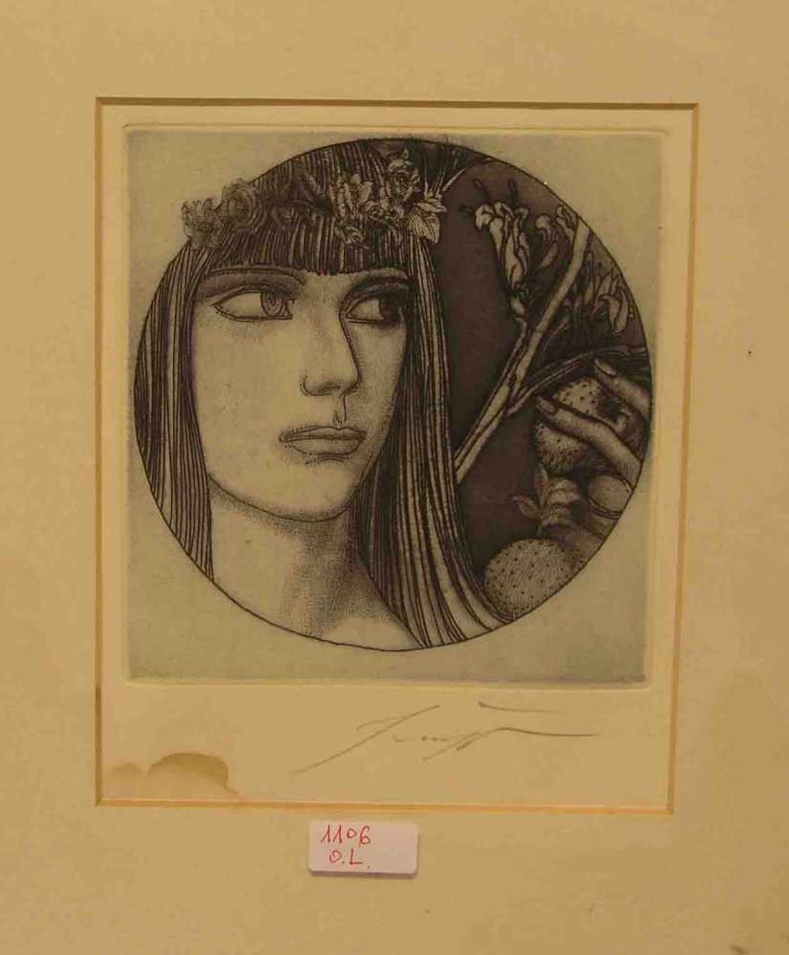 Fuchs, Ernst: "Mädchen mit Äpfeln". Radierung, handsigniert, unten links fleckig, 21 x17cm.