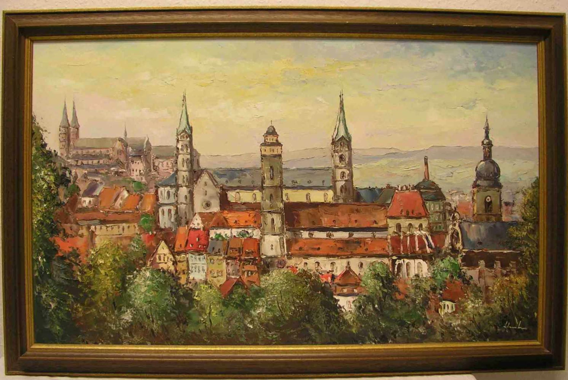 Schreiber, F. (geb. 1929 in Bleidenstadt/Taunus): "Bamberg. Blick auf die Altstadt".Öl/Lwd.,