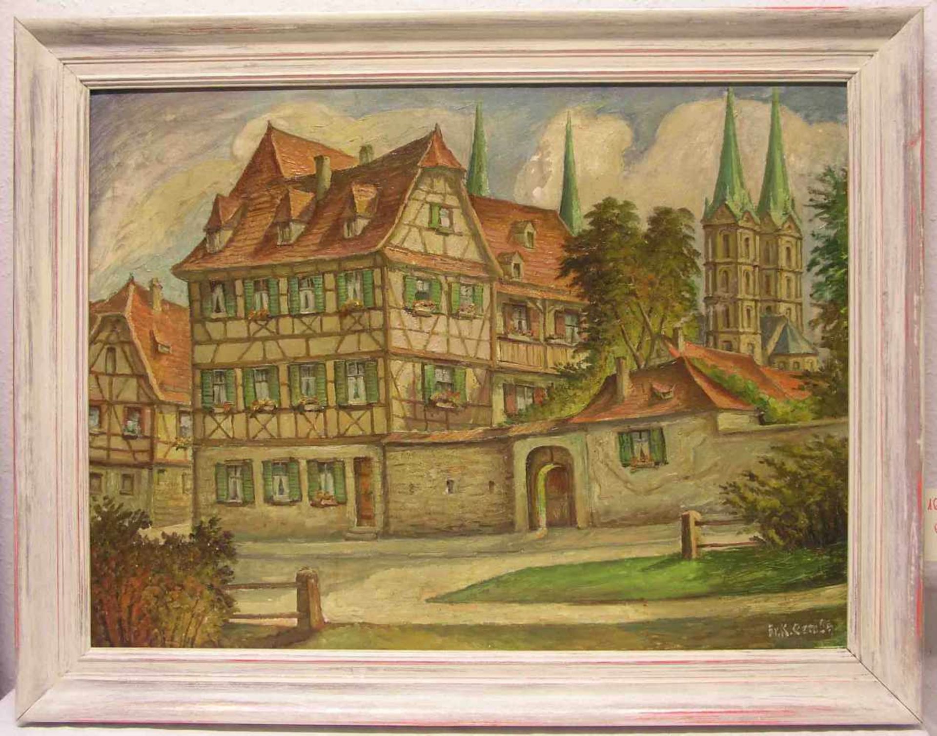 Gembs, Karl (1896 - 1963), Bamberger Maler: "Bamberg. Blick Richtung Dom". Öl/Lwd.,signiert, 57 x