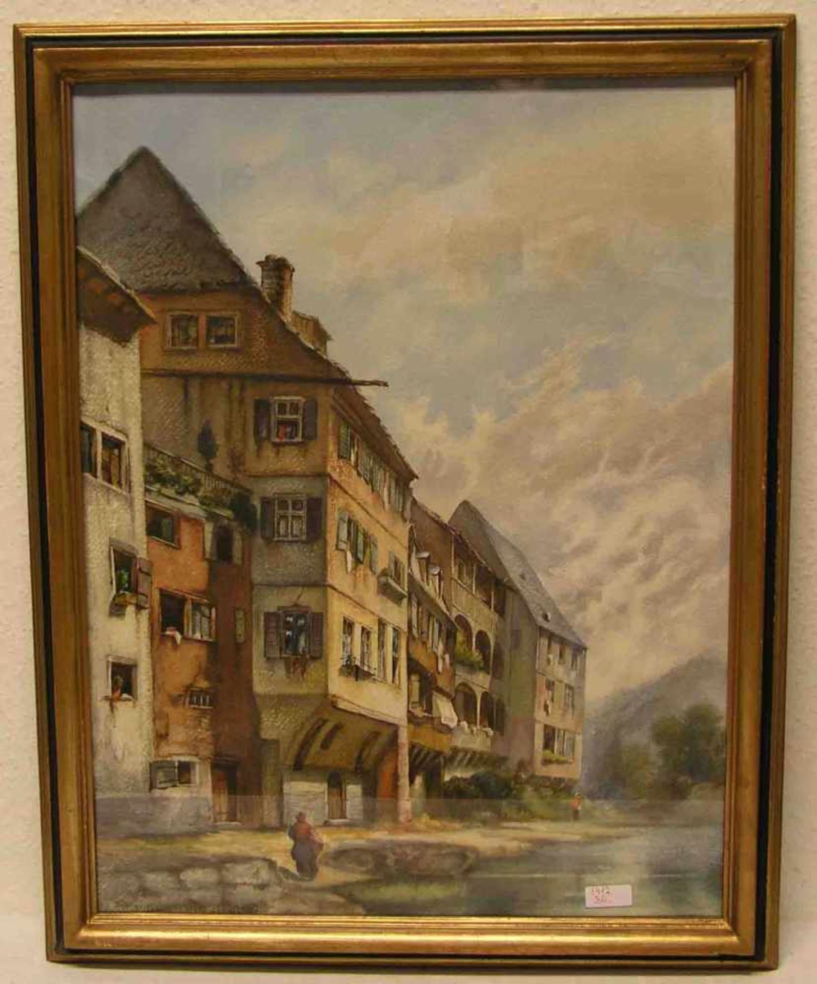 "Bamberg. Am Leinritt". Aquarell, 63 x 48cm, Rahmen mit Glas.