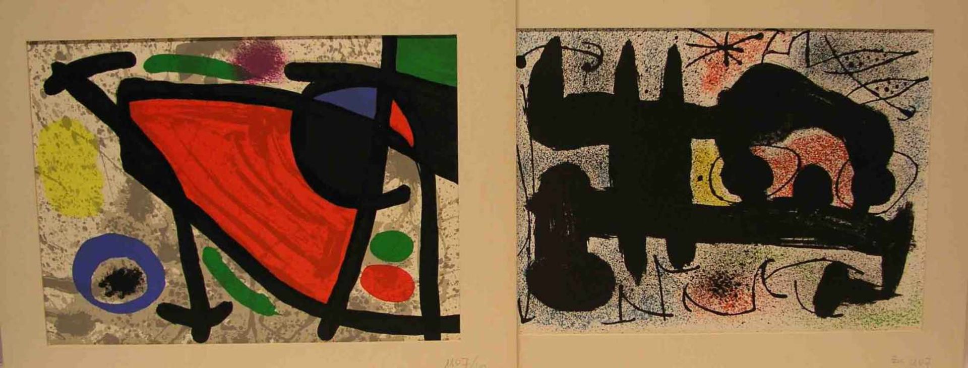 Miro: "Komposition". Zwei Blatt Farblithografien, 27 x 37cm.