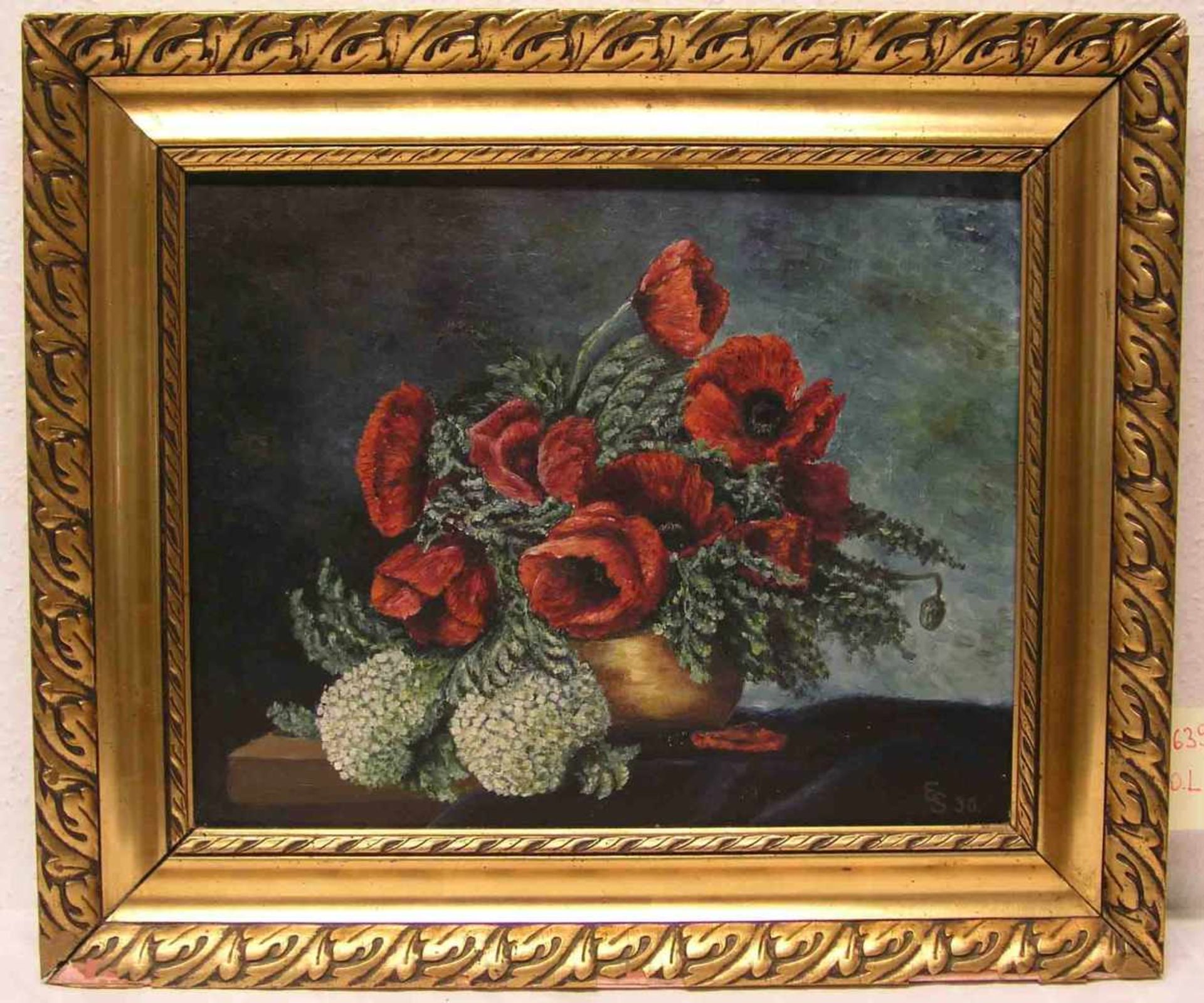 Monogrammist "ES": "Mohnblumen in der Vase." Öl/Lwd., (19)30, 38 x 48cm, Rahmen.