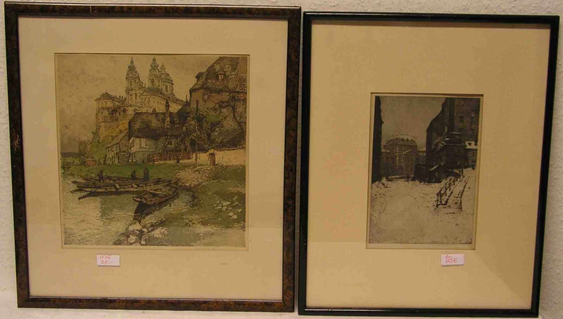 Luigi Kasimir (1881 - 1962): "Stift Melk an der Donau". Farbradierung, signiert, 29 x28cm, Rahmen