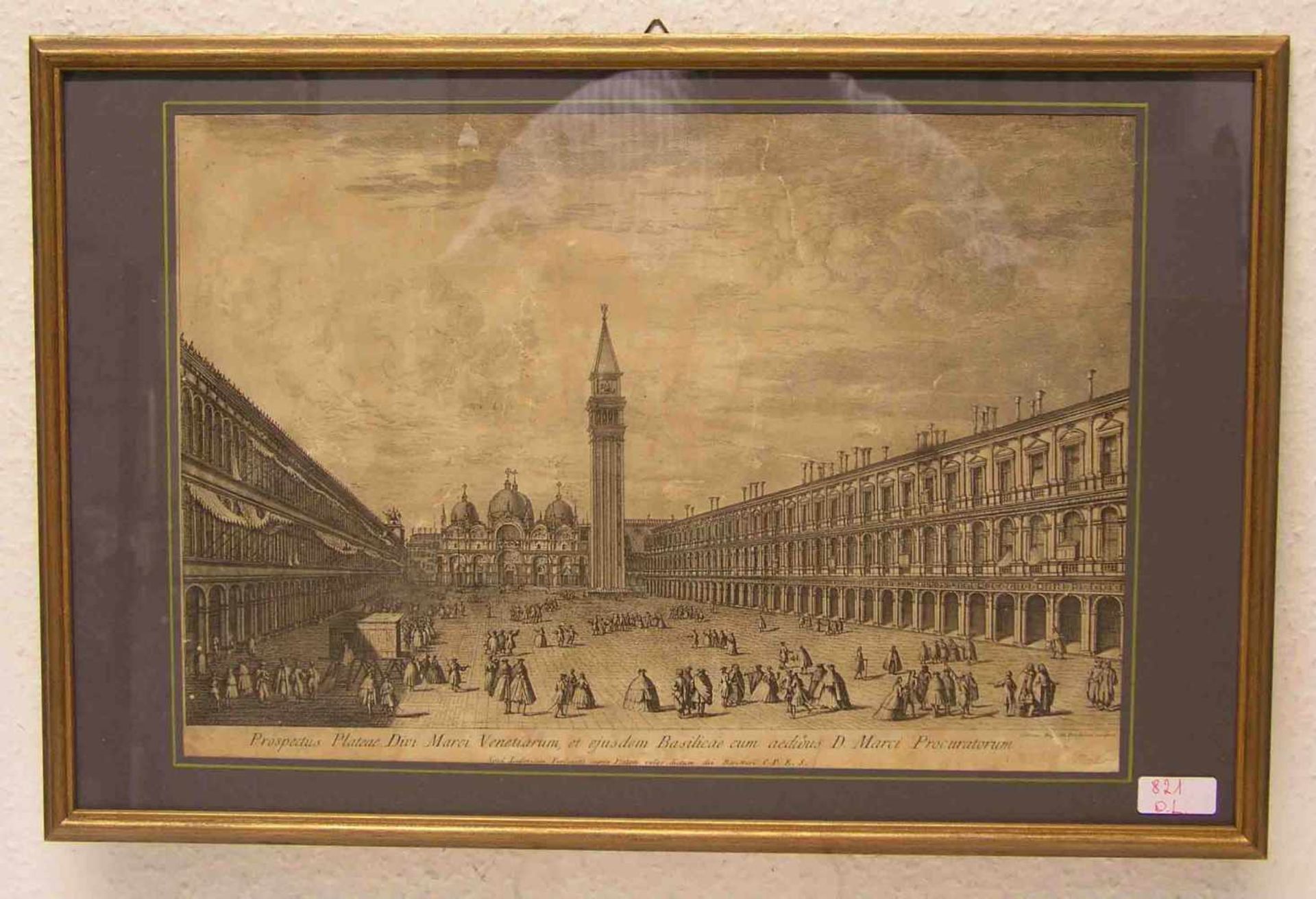 "Venedig: Markusplatz". Kupferradierung von Giovanni Battista Brustolon (1712 - 1796). 30x 43cm.