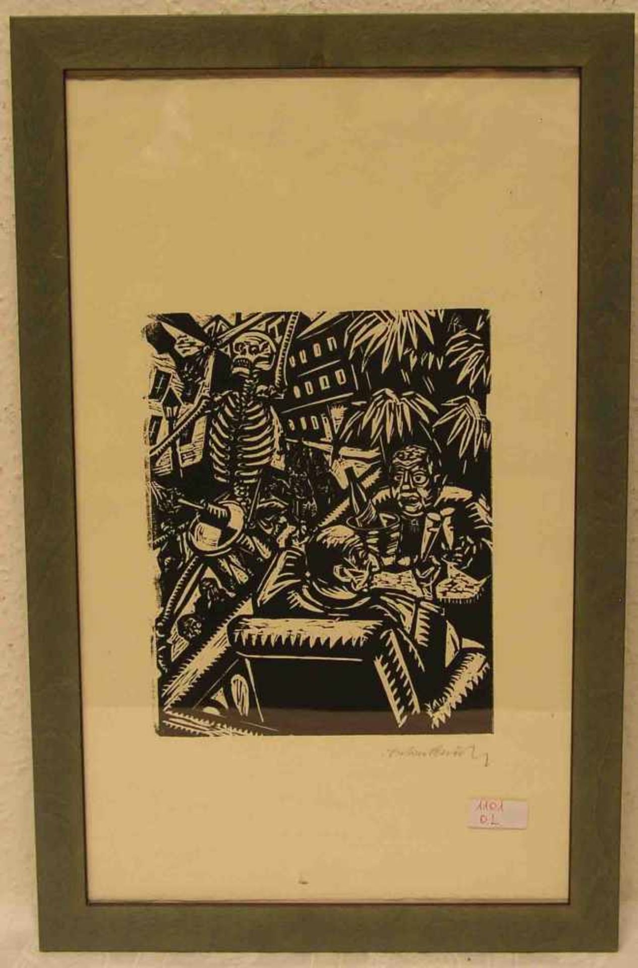 Rauh, Anton ( 1891 - 1977): "Kriegsgewinnler". Holzschnitt, handsigniert, 25 x 20cm,Rahmen mit