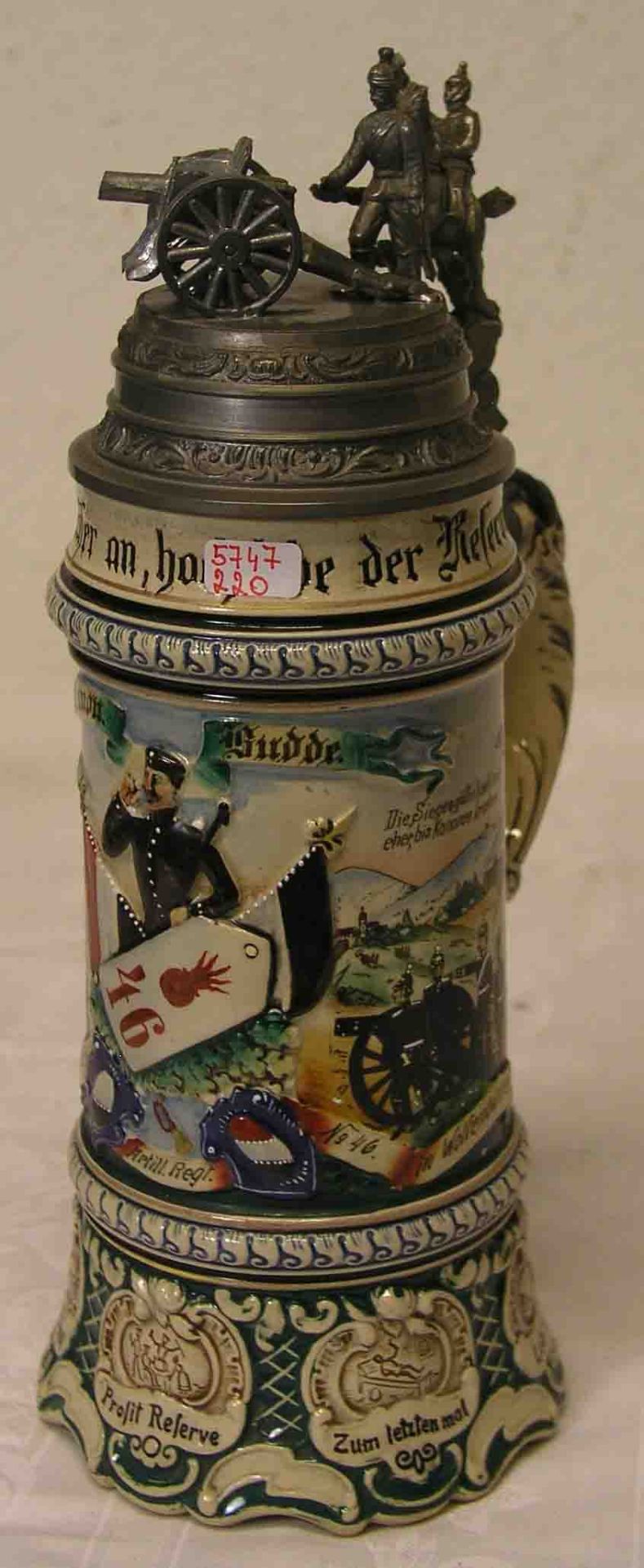Reservistenkrug. 1. Batt. Niedersachsen Feld. Artill.Reg. 1904 - 1906. ReliefierteWandung,