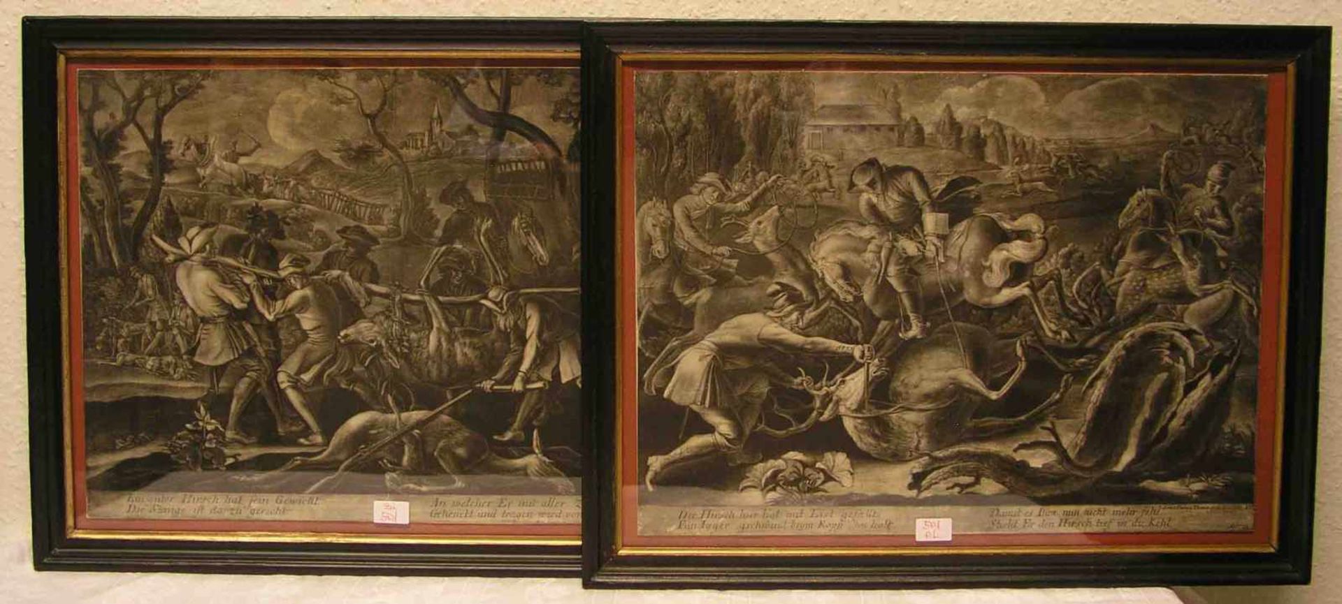 "Die Hirschjagd". Zwei Schabkunstblätter von 1723, Ernst Philipp Thomann (wohl E.P.T.