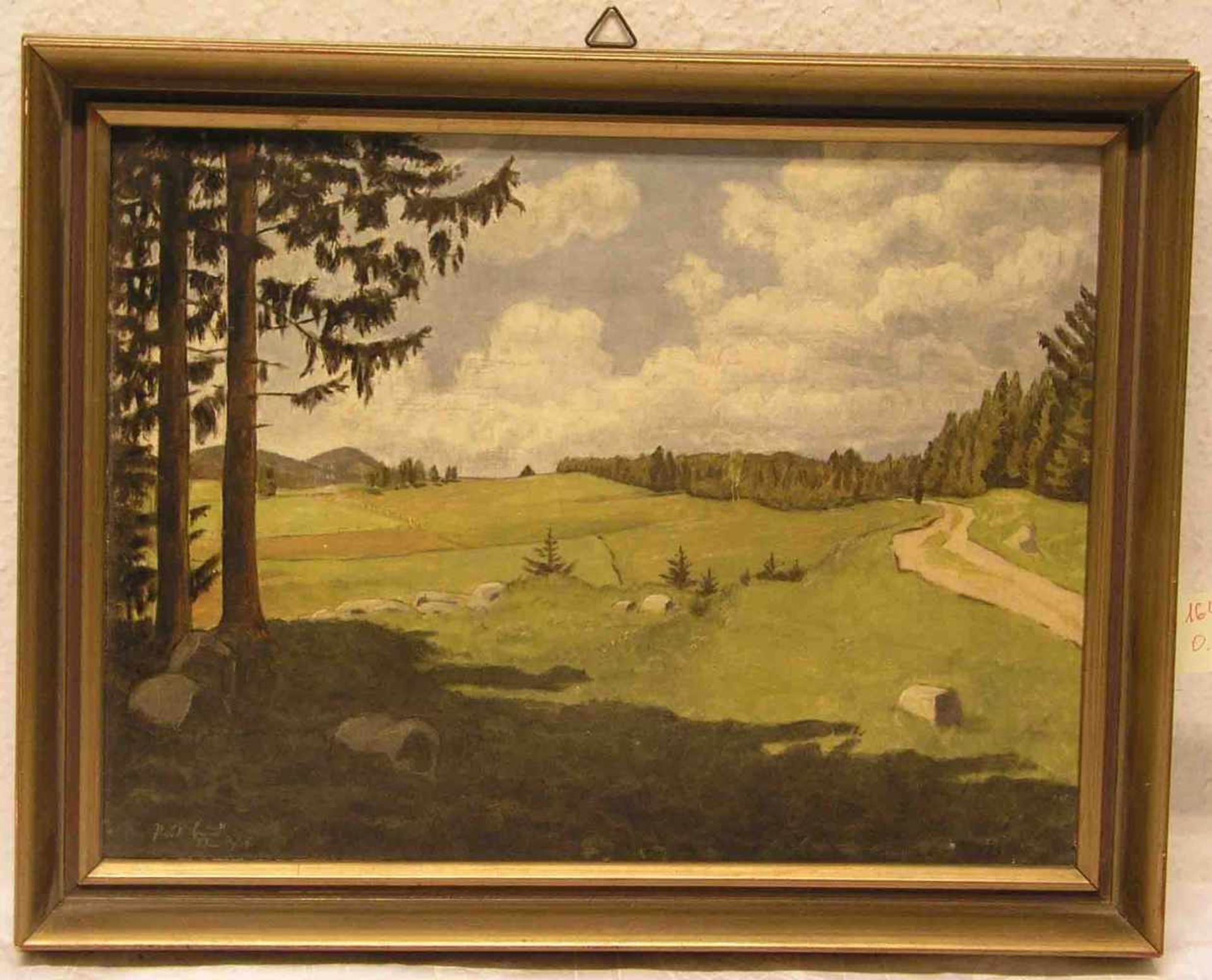 "Waldrand". Öl/Malkarton, unleserlich signiert, 1936, 28 x 38cm, Rahmen.- - -20.17 % buyer's premium