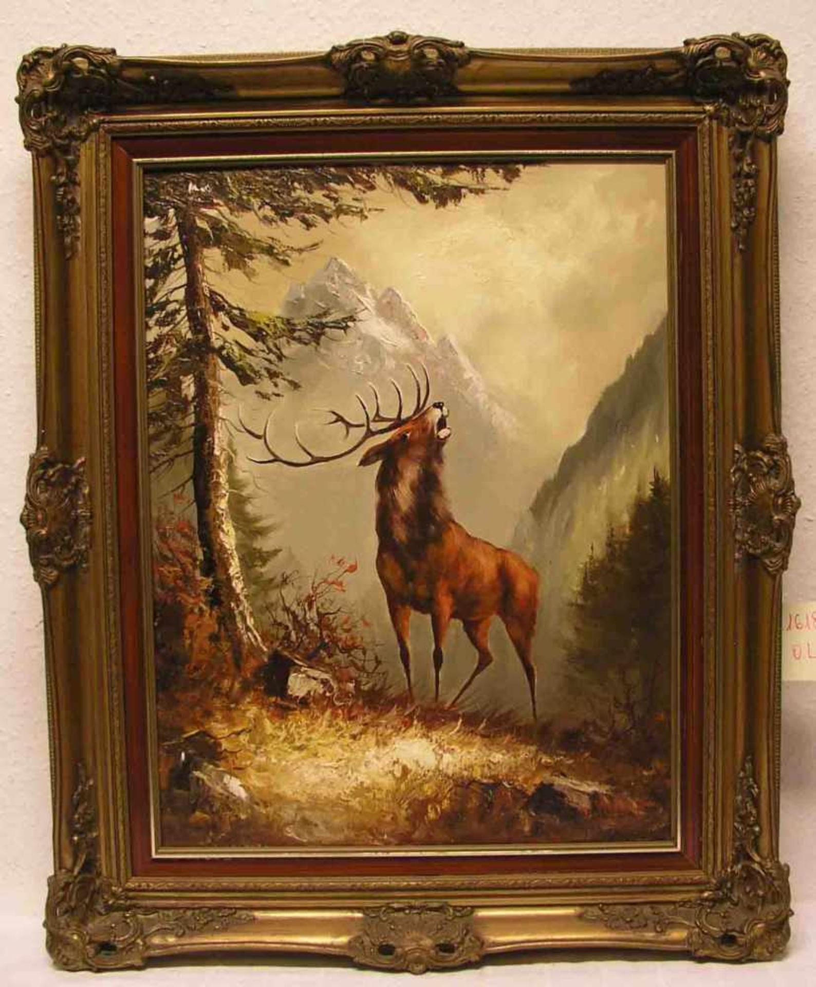 Kolb: "Röhrender Hirsch, Zwölfender". Öl/Lwd., signiert, 64 x 48cm, Rahmen.- - -20.17 % buyer's