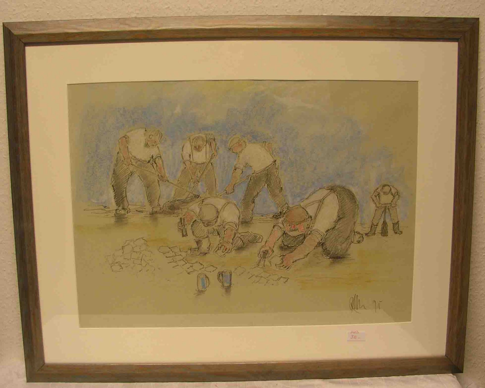 Klesse, Reinhard (1932 - 2014): "Straßenarbeiter". Buntstifte auf Papier, signiert,(19)95, 47 x