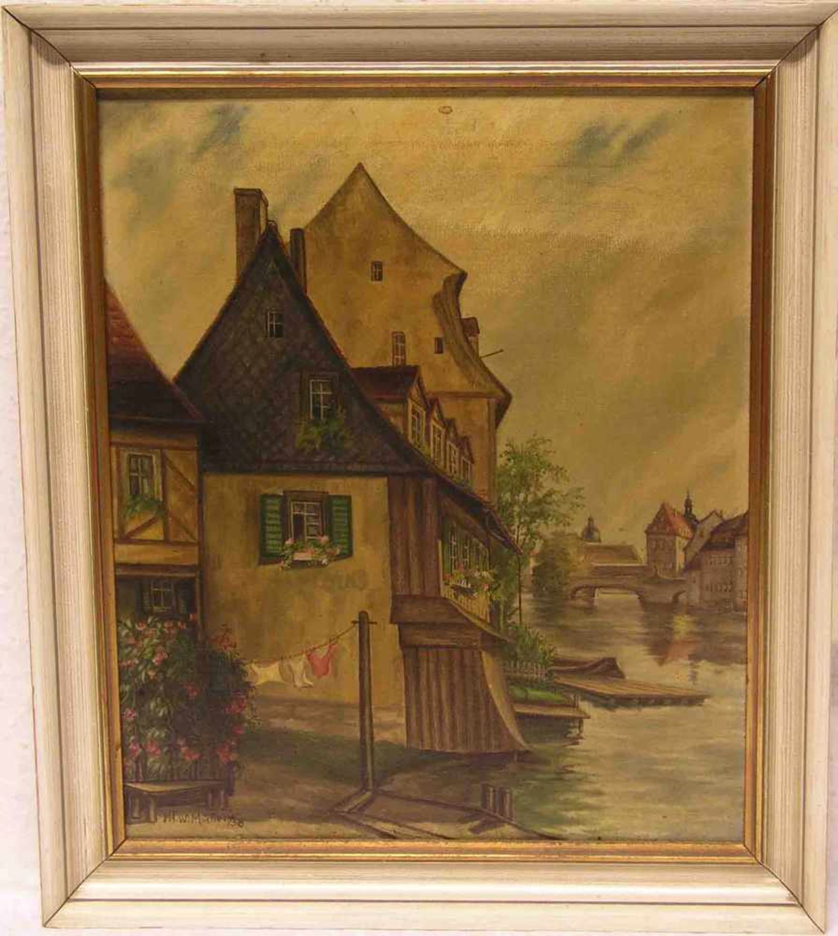 Müller, Ph. W.: "Bamberg, Klein Venedig". Öl/Lwd., signiert (19)38, 38 x 32cm, Rahmen.- - -20.17 %