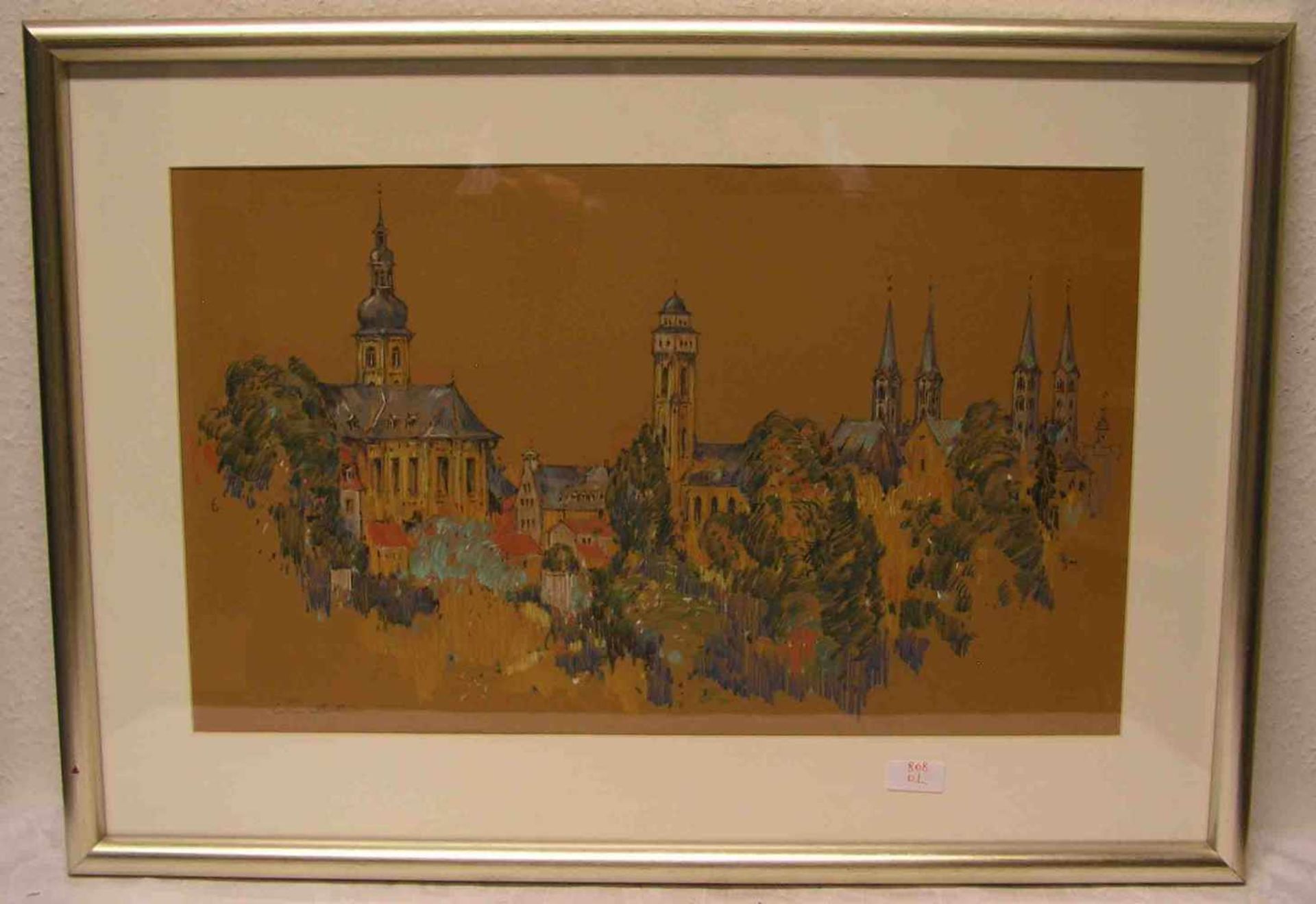 Knobel, Michael, geb. 1952: "Bamberg - Blick auf die Altstadt". Deckfarben auf Papier,signiert, 37 x
